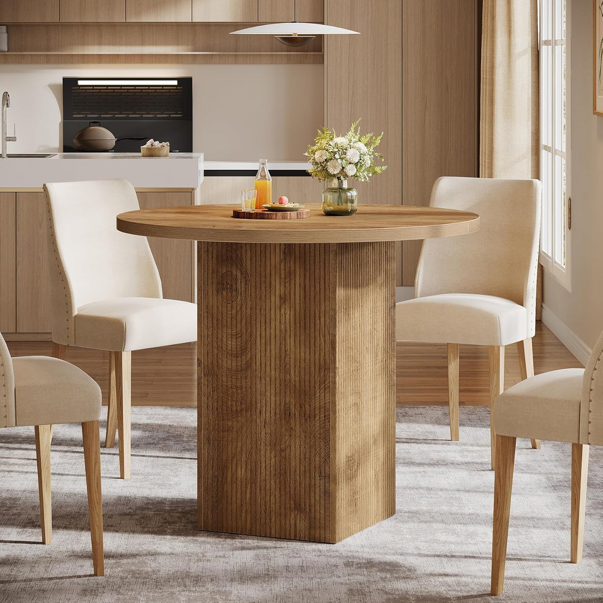 80 cm Tribesigns Ronde Eettafel, Met Houten Gecanneleerde Voet voor 2 Personen