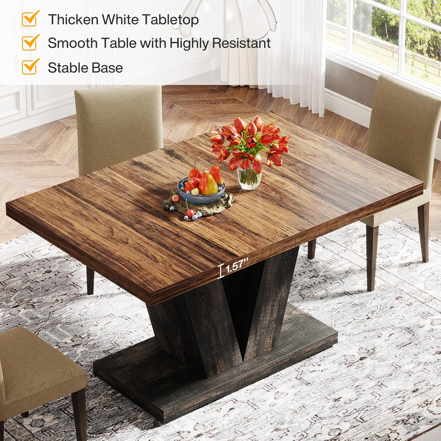 Witte Eettafel voor Vier Personen, 120 cm Landelijke Tafel met Zware Sokkel
