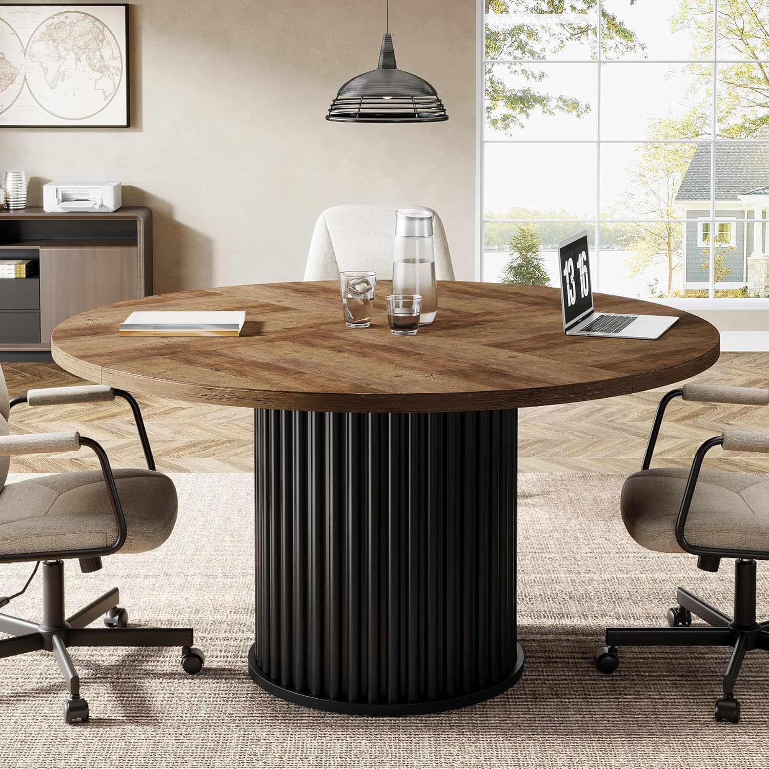 120 cm Zwart Ronde Conferentietafel, Stabiel Bureau voor 4-6 Personen