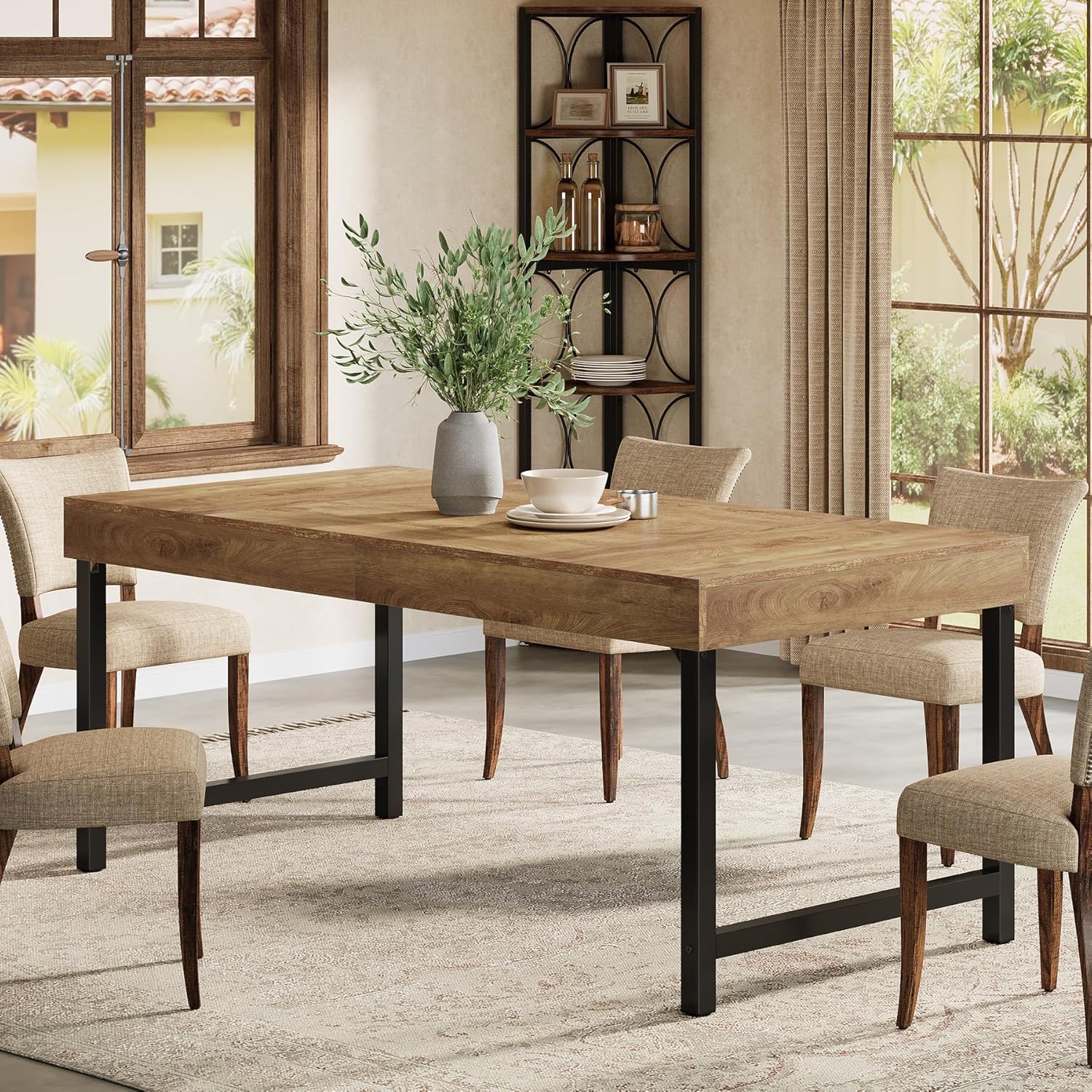 140 cm Tribesigns Eettafel, Industrieel Keukenblad met Metalen Poten voor 4-6 Personen