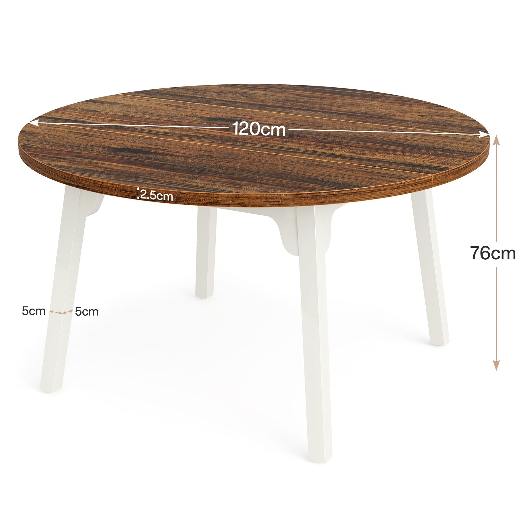 Tribesigns 120 cm Ronde Industriële Eettafel Wit Blad Massief Houten Poten
