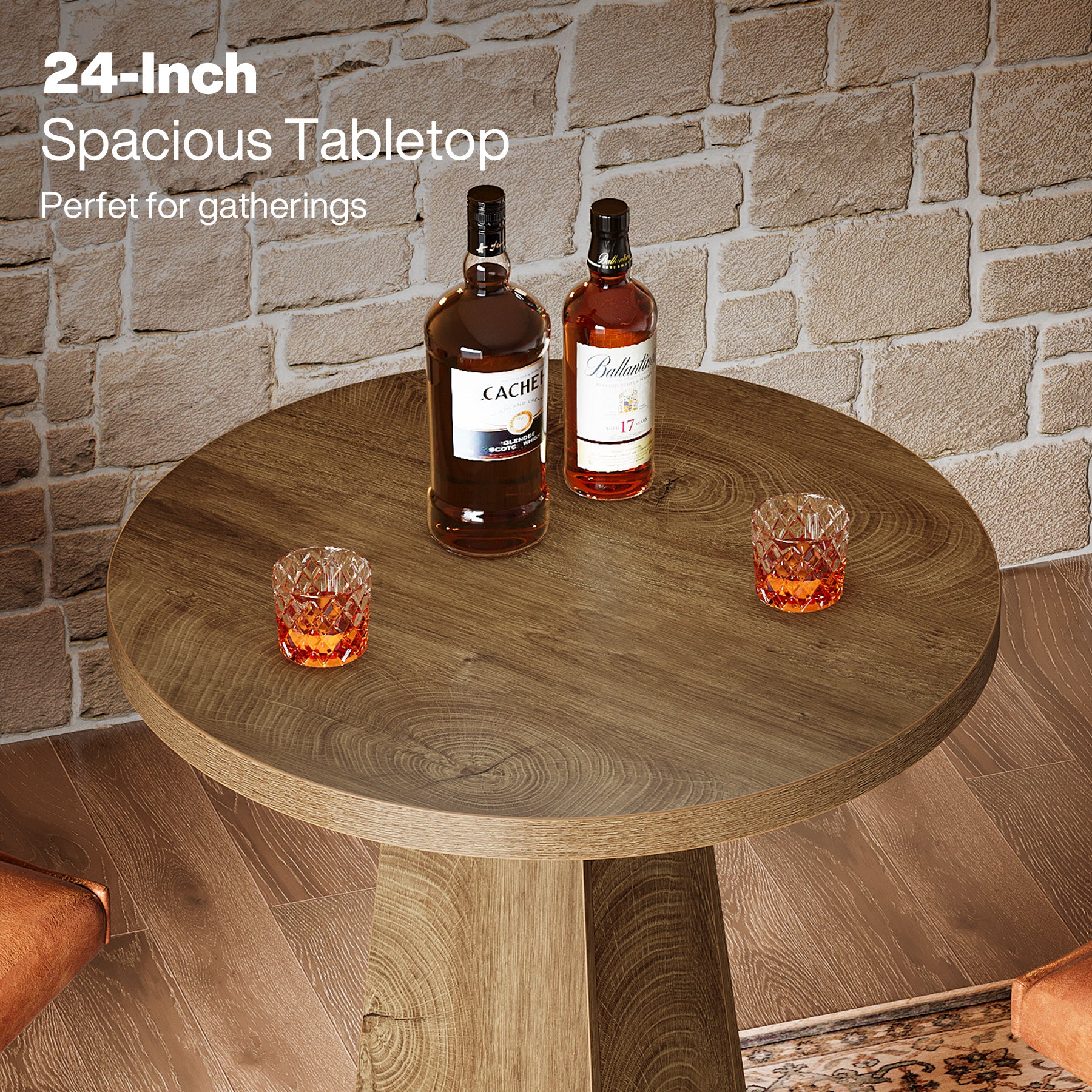 95 cm Ronde Bartafel met Metalen Voetring, Houten Bistro Statafel