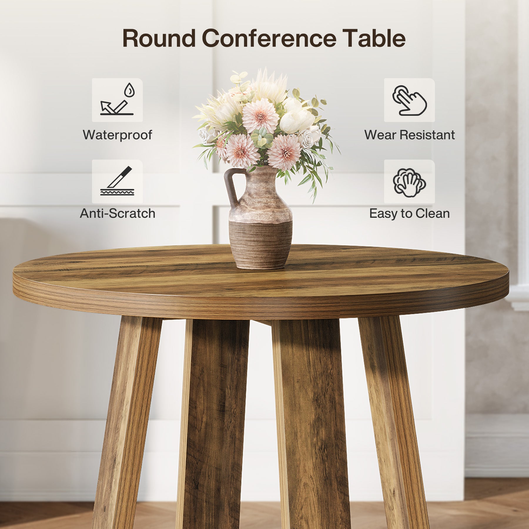 80 cm Ronde Eettafel voor 2-4 Personen, Landelijke Keukentafel voor Kleine Ruimte