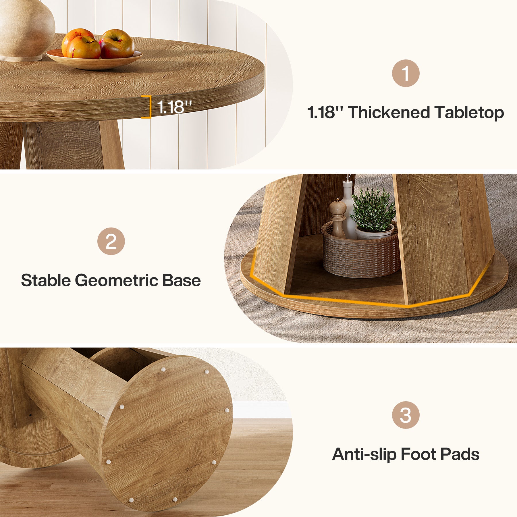 80 cm Ronde Eettafel voor 2-4 Personen, Kleine Boerenkeuken Tafel met 2-Tier Opberplank