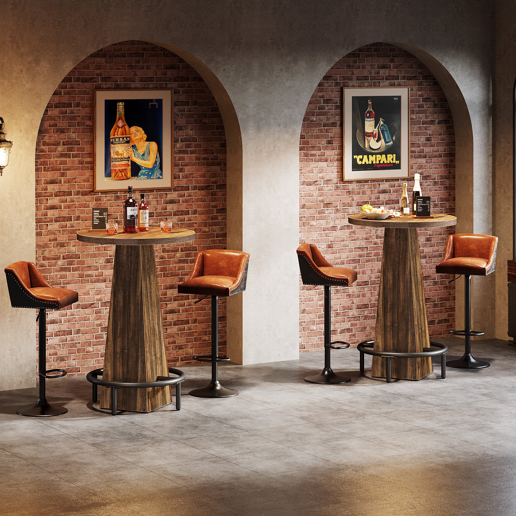 95 cm Ronde Bartafel met Metalen Voetring, Houten Bistro Statafel