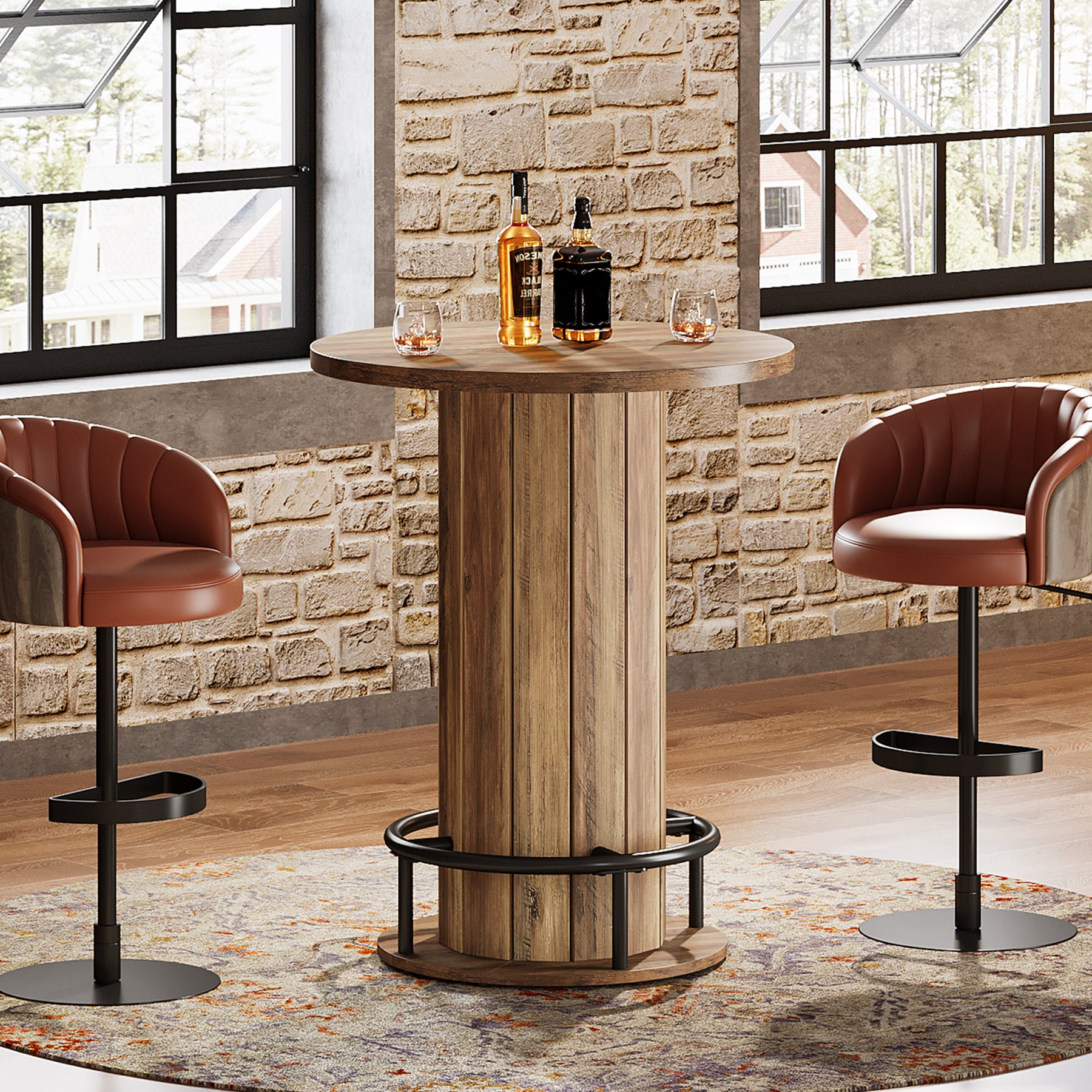 80 cm Tribesigns Eettafel met Houten Lattenvoet en Voetsteun
