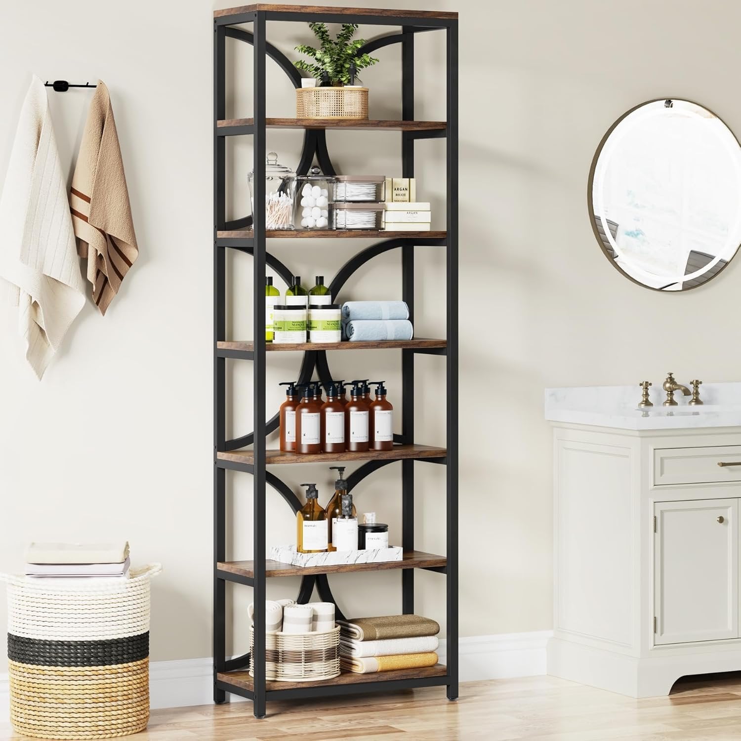 200 cm Hoge Boekenkast, Industriële Boekenplank met Zes Planken voor Woonkamer en Kantoor