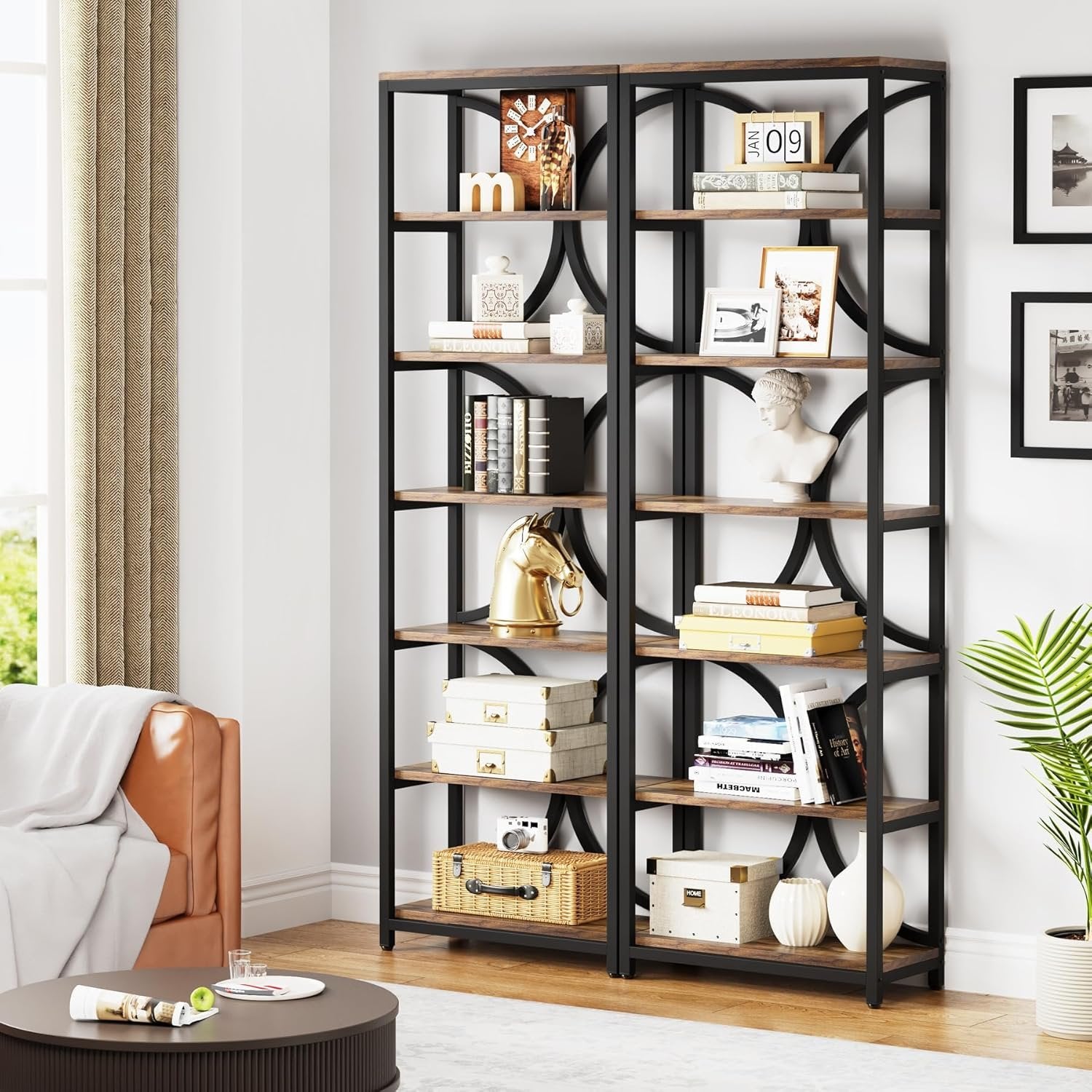 200 cm Hoge Boekenkast, Industriële Boekenplank met Zes Planken voor Woonkamer en Kantoor