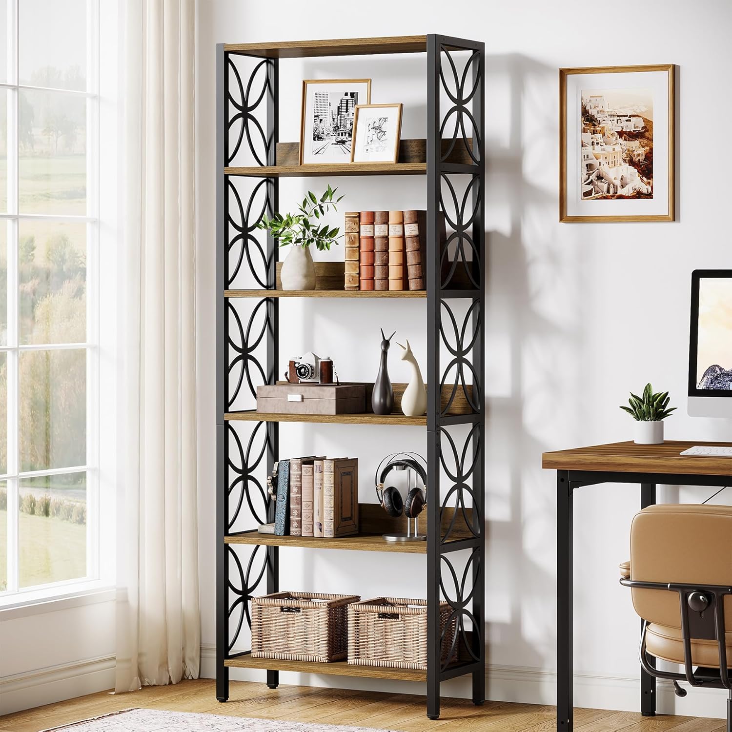 180 cm Hoge Boekenkast, Industriële Boekenplank Met 6 Planken En Metalen Frame