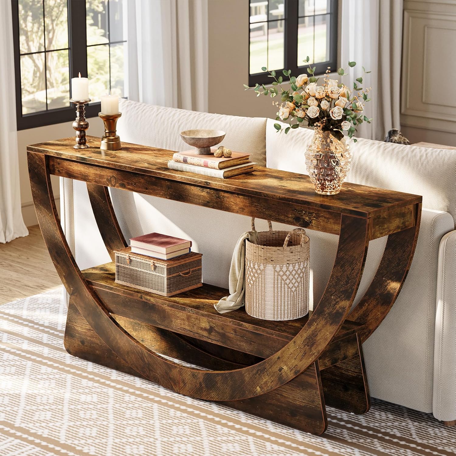Tribesigns Consoletafel 160 cm met Opbergruimte, Smalle Hal- en Banktafel