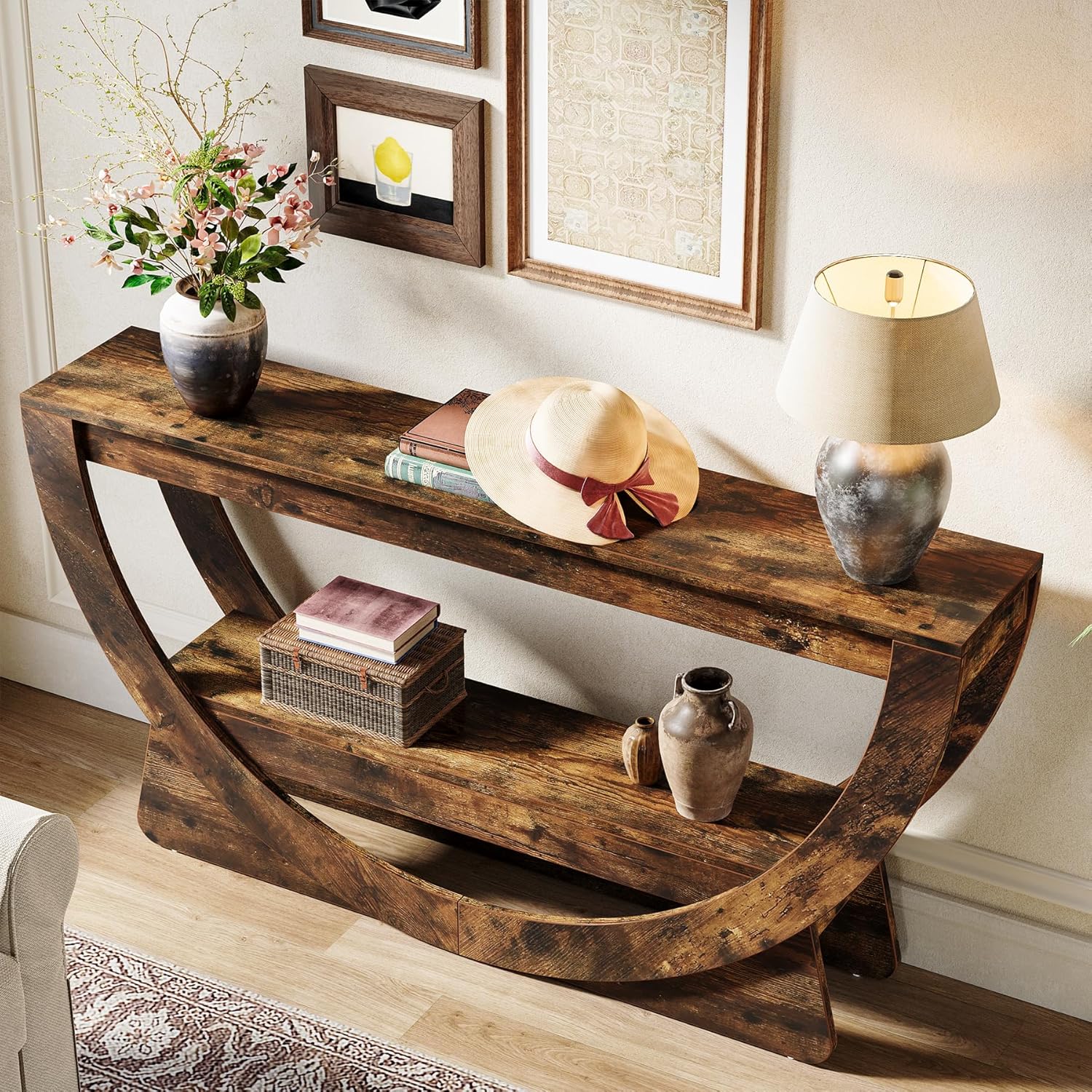 Tribesigns Consoletafel 160 cm met Opbergruimte, Smalle Hal- en Banktafel