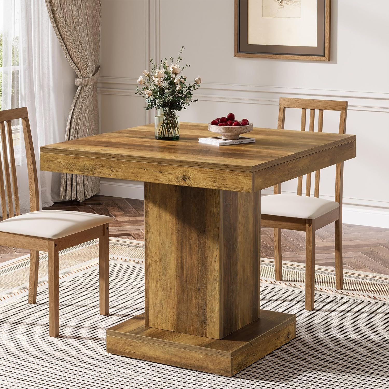 Tribesigns Vierkante Eettafel 80 cm voor 4 Personen, Rustieke Houten Keukentafel met Stevige Basis, Ideaal voor Kleine Ruimtes