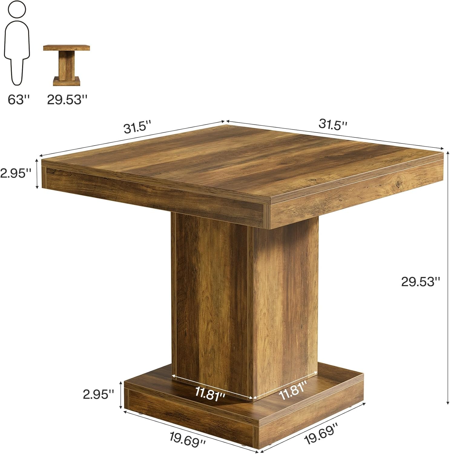 Tribesigns Vierkante Eettafel 80 cm voor 4 Personen, Rustieke Houten Keukentafel met Stevige Basis, Ideaal voor Kleine Ruimtes