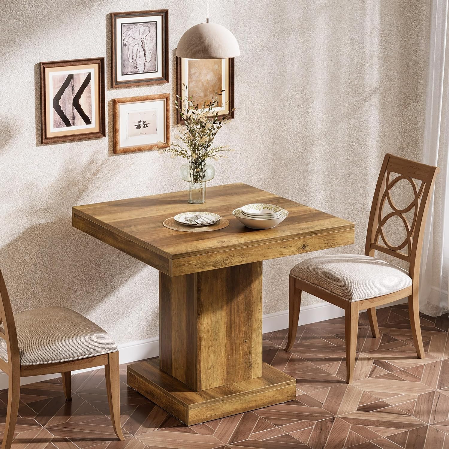 Tribesigns Vierkante Eettafel 80 cm voor 4 Personen, Rustieke Houten Keukentafel met Stevige Basis, Ideaal voor Kleine Ruimtes