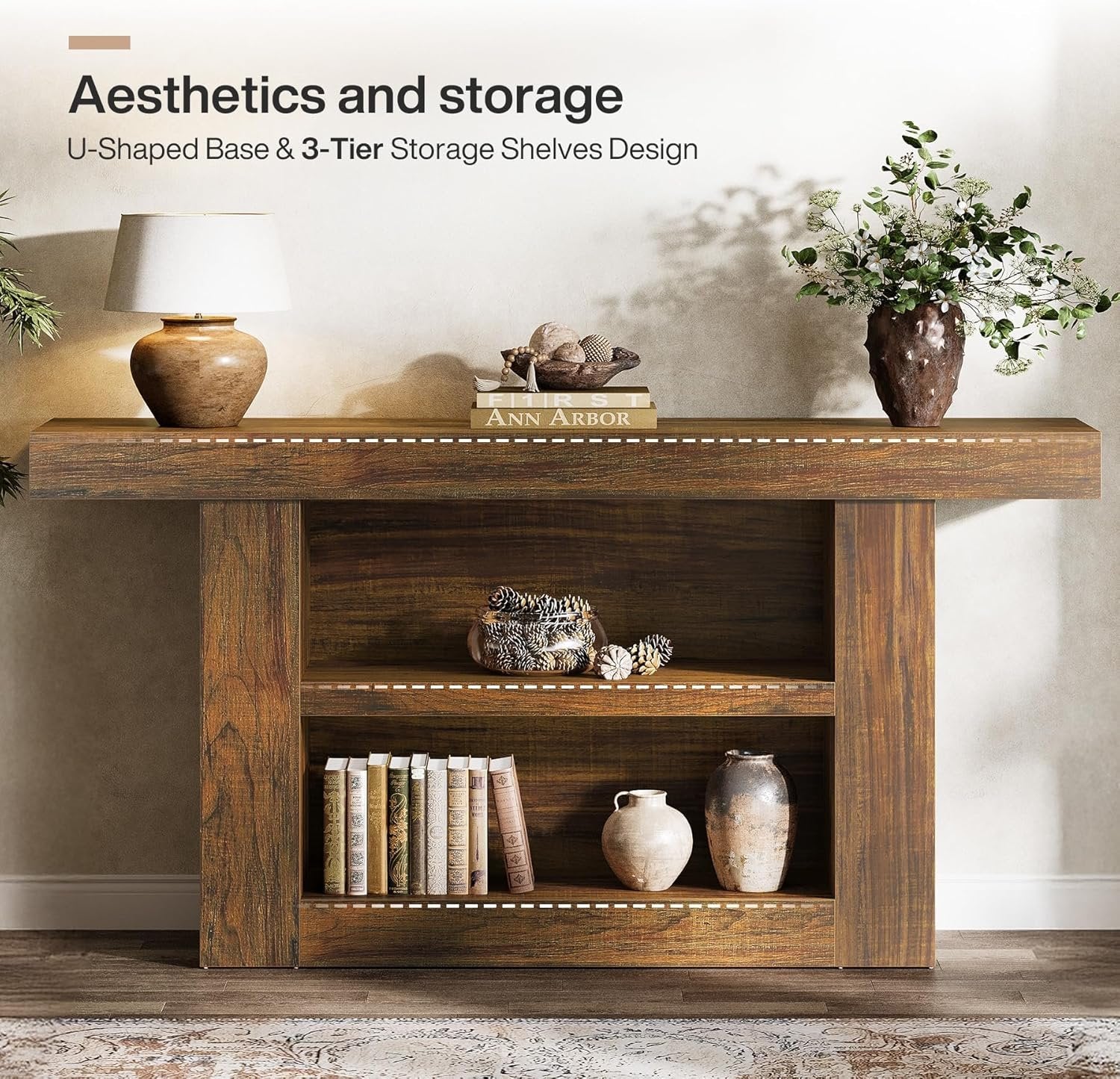 Tribesigns Console Tafel met U-vormige Basis, 3-Lags Opbergtafel voor Gang en Hal