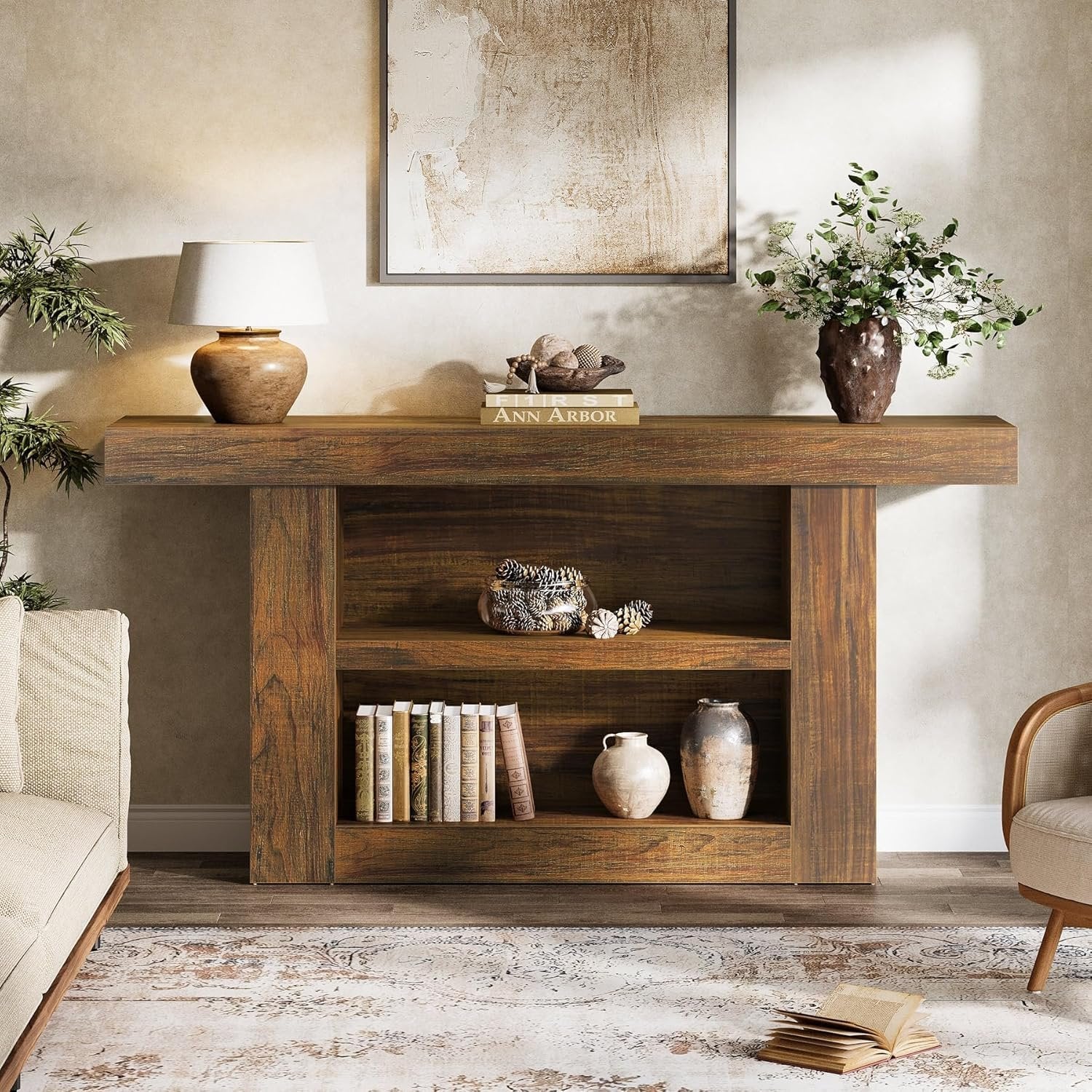 Tribesigns Console Tafel met U-vormige Basis, 3-Lags Opbergtafel voor Gang en Hal