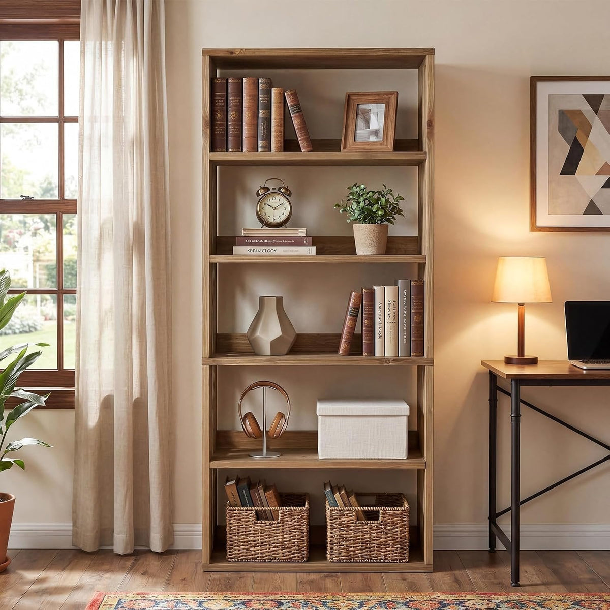 Tribesigns massief houten boekenkast 180 cm, met 5 open niveaus