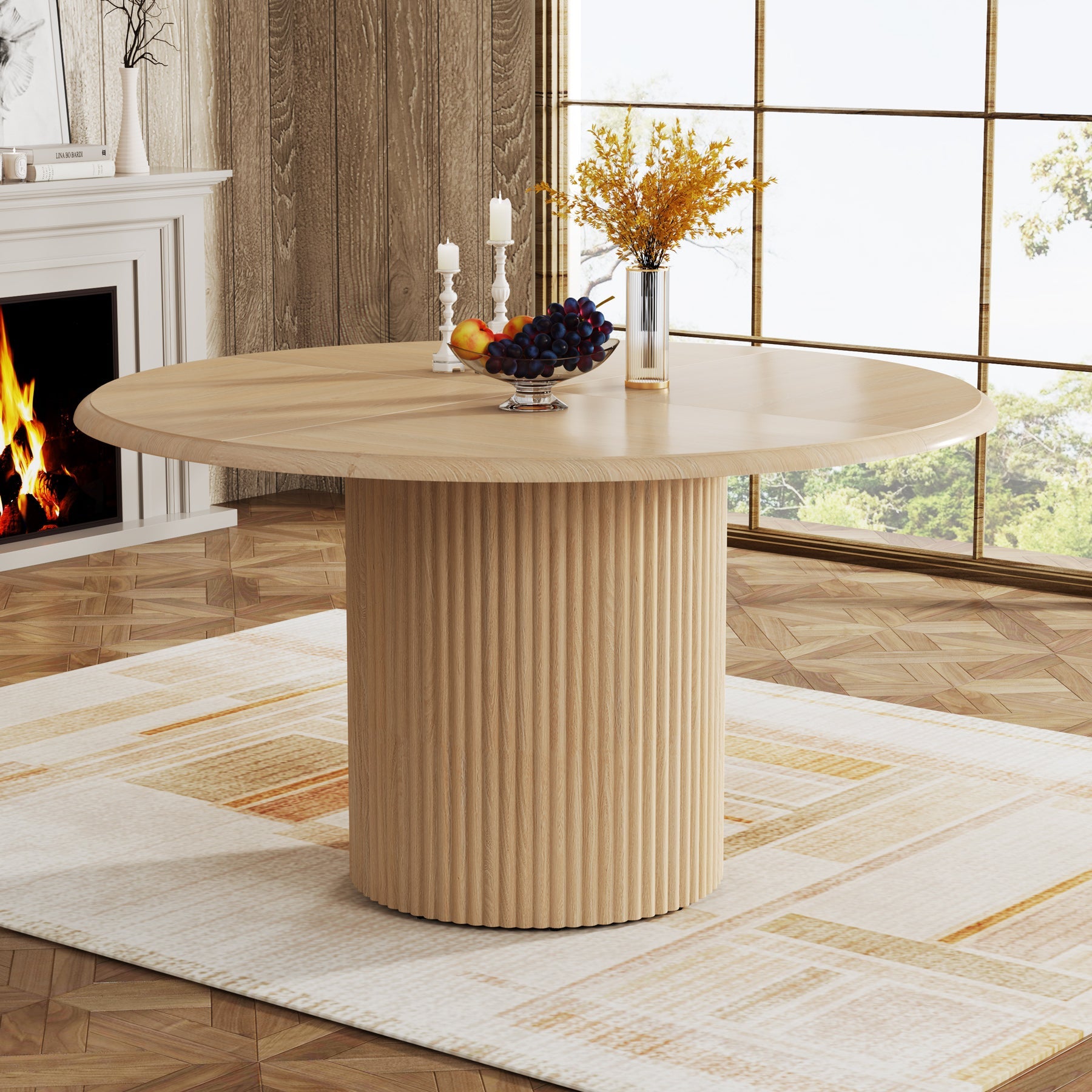 Ronde Eettafel, 120 cm Farmhouse Keukentafel met Metalen Basis voor 4 Personen