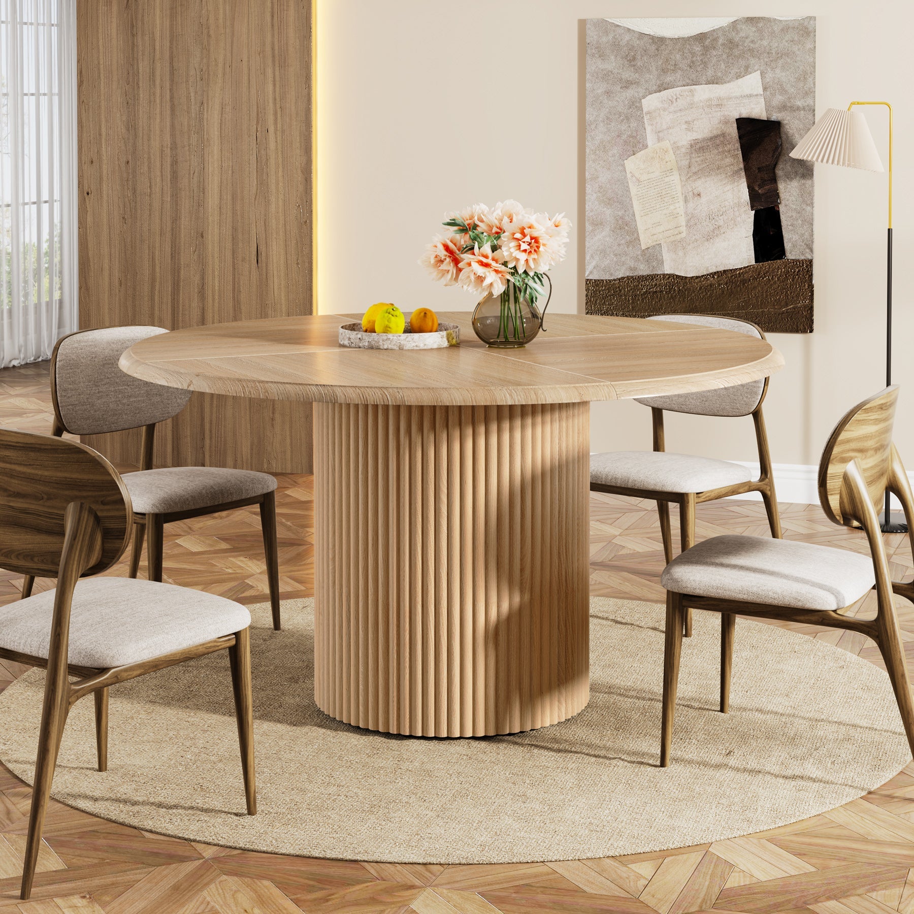 Ronde Eettafel, 120 cm Farmhouse Keukentafel met Metalen Basis voor 4 Personen