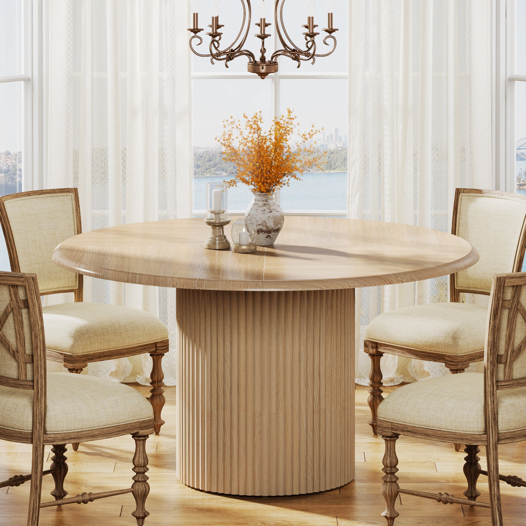 Ronde Eettafel, 120 cm Farmhouse Keukentafel met Metalen Basis voor 4 Personen