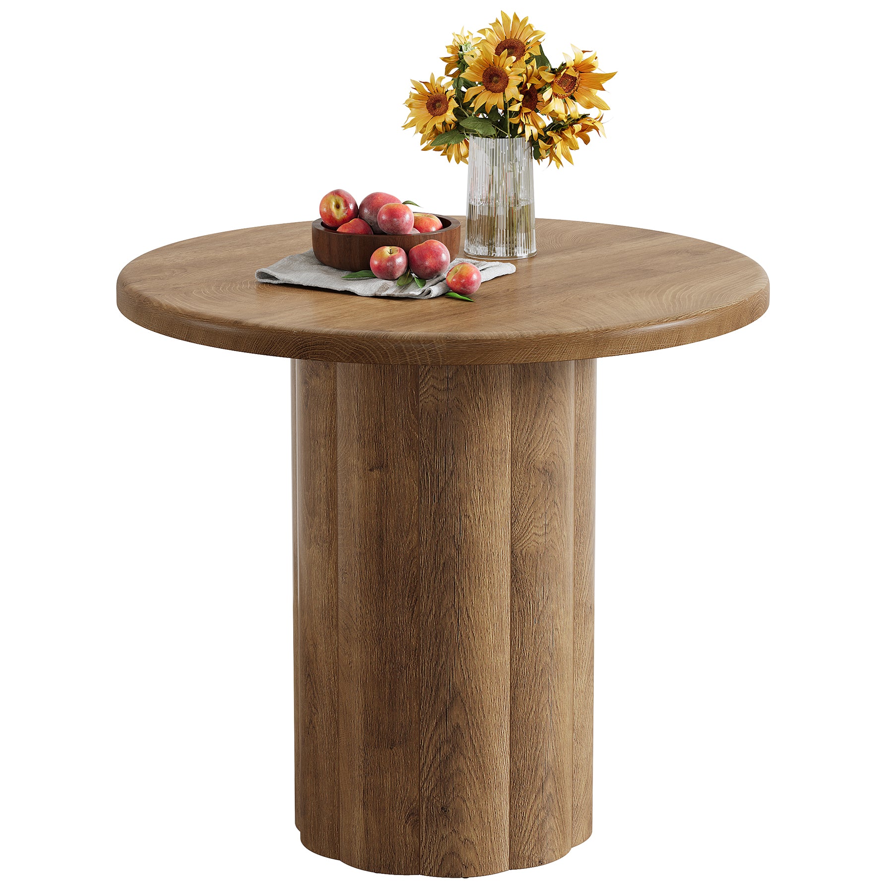 80 cm Ronde Eettafel, Rustiek Bruine Keukentafel voor Kleine Ruimtes met Stevige Basis