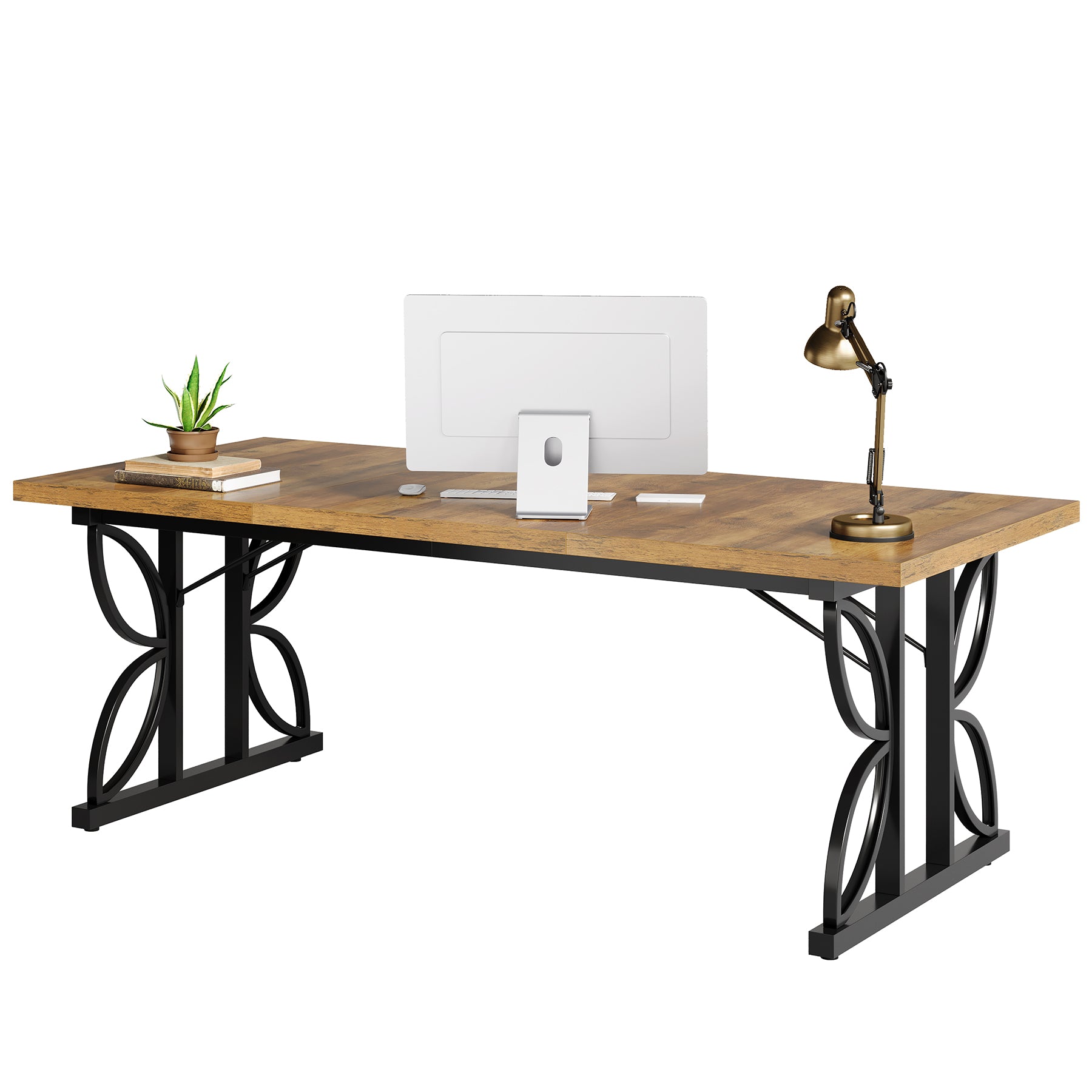 180 cm Groot Bureaublad met Robuust Metalen Frame, Industriële Computer Bureau Werktafel voor Thuis