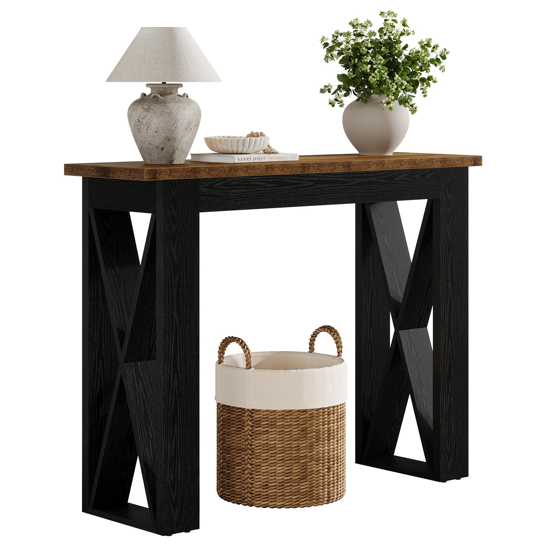 Tribesigns Smalle Consoletafel 105 cm, Industriële Haltafel met Opbergrek
