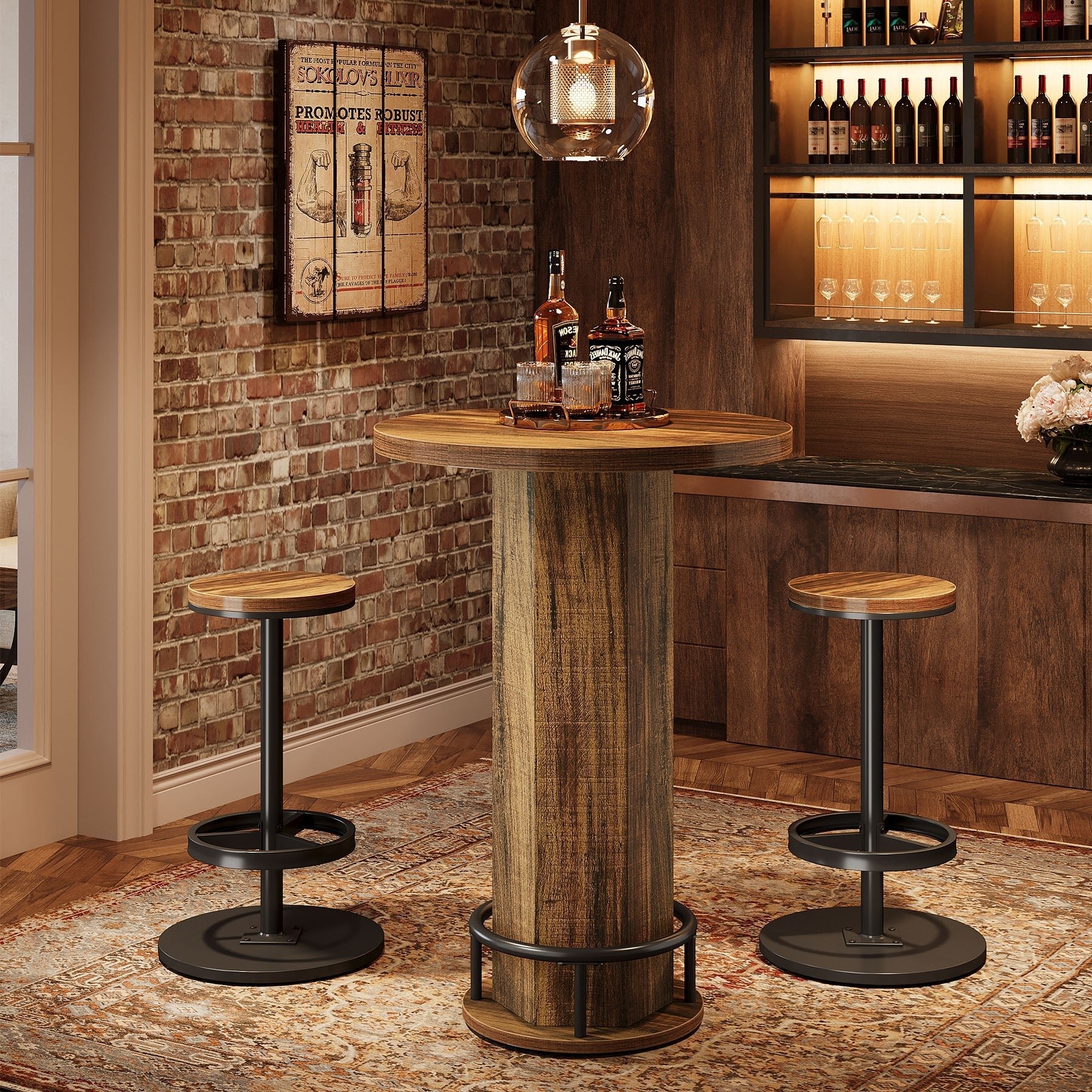 Bistro Sets with 2 Barstools, Pub Cocktail Table Bar Table with Chairs Tribesigns
