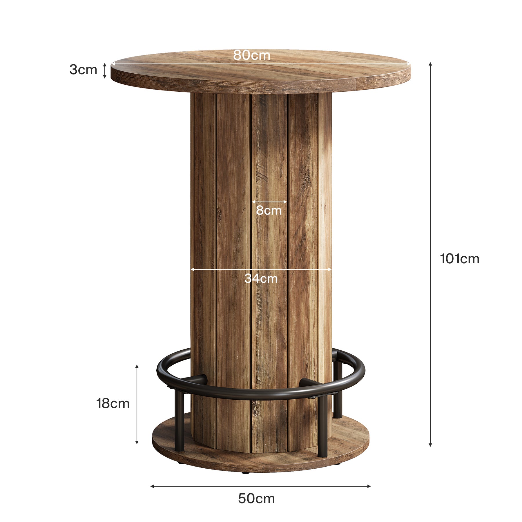 80 cm Tribesigns Eettafel met Houten Lattenvoet en Voetsteun
