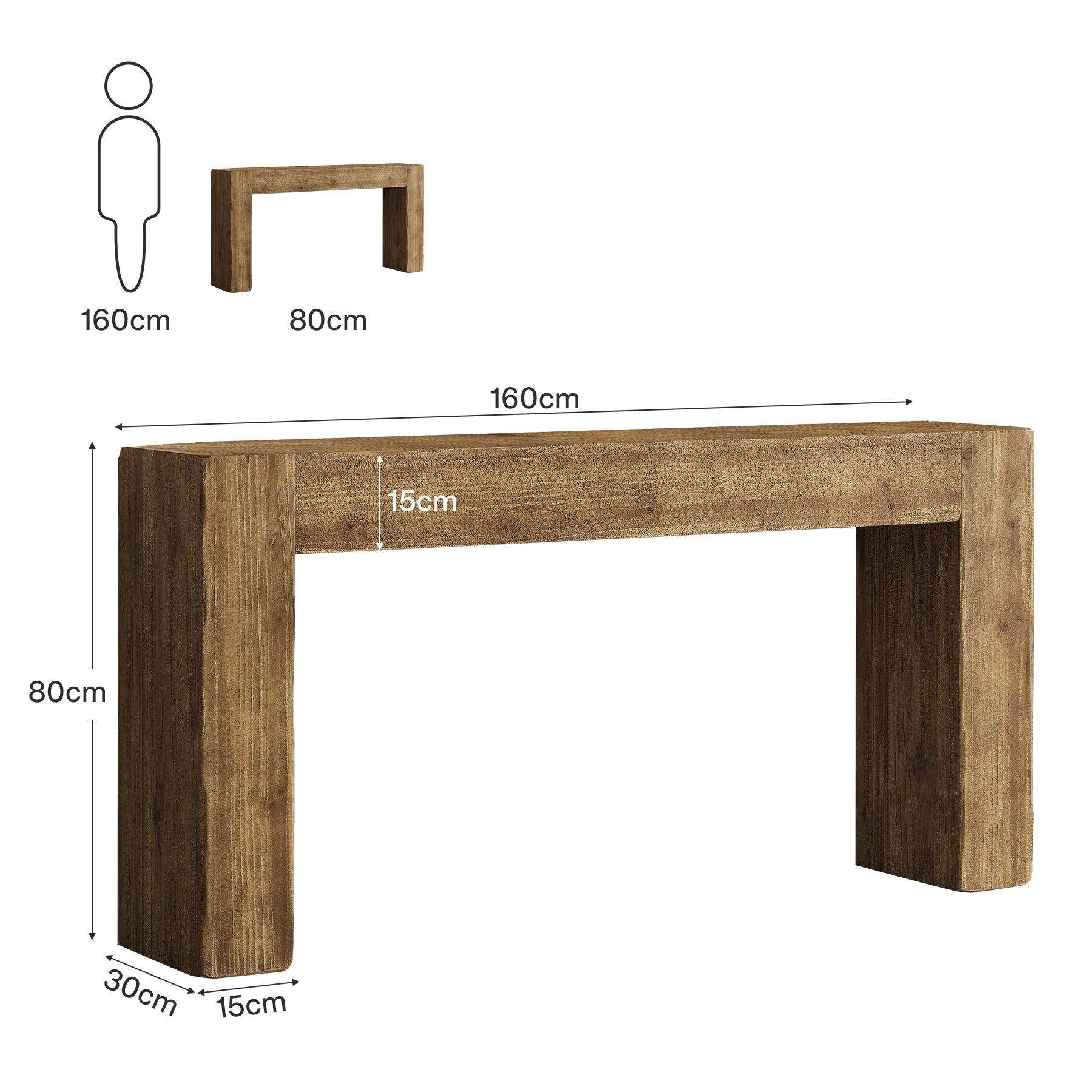 160 cm Massief Houten Consoletafel, Farmhouse Sidetable voor Woonkamer