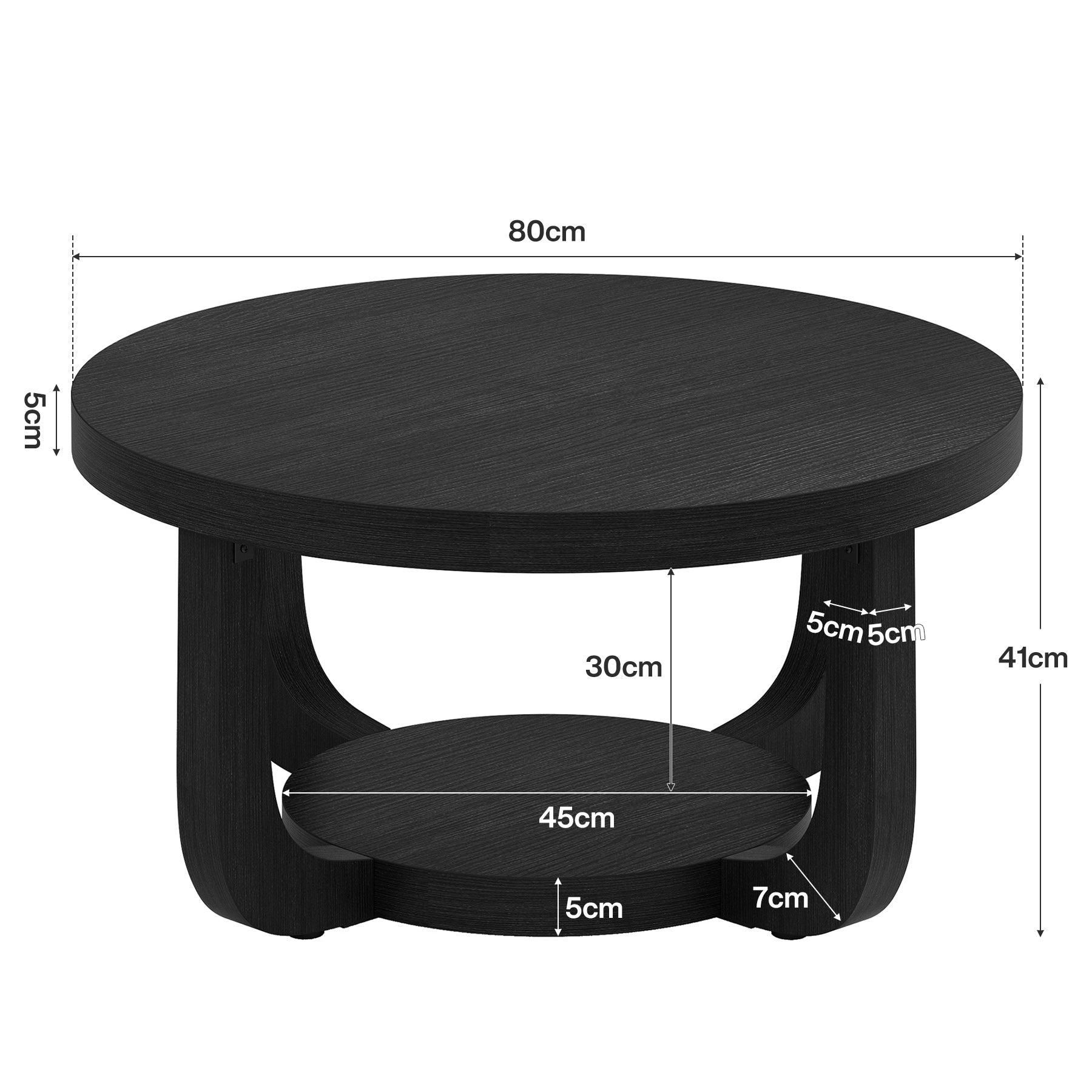Ronde Salontafel van 80 cm met 2 Lagen en Opbergruimte, Moderne Houten Accenttafel in Rustiek Bruin voor Woonkamer