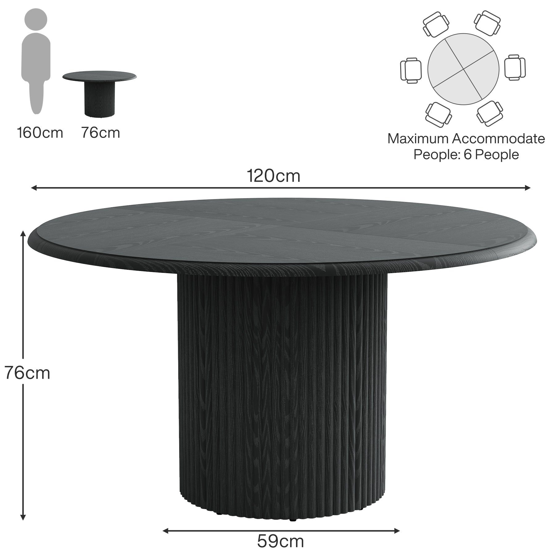 Ronde Eettafel, 120 cm Farmhouse Keukentafel met Metalen Basis voor 4 Personen
