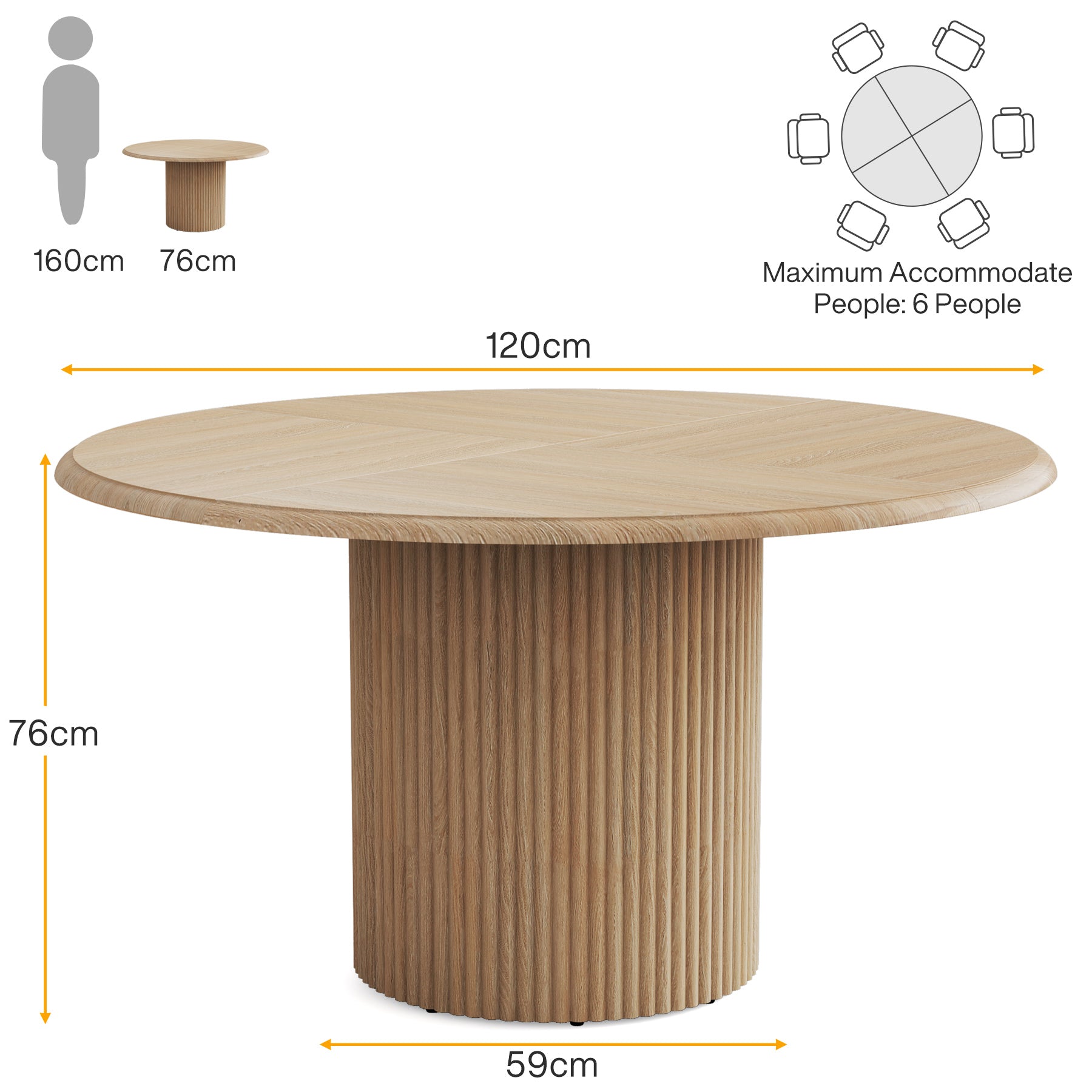 Ronde Eettafel, 120 cm Farmhouse Keukentafel met Metalen Basis voor 4 Personen