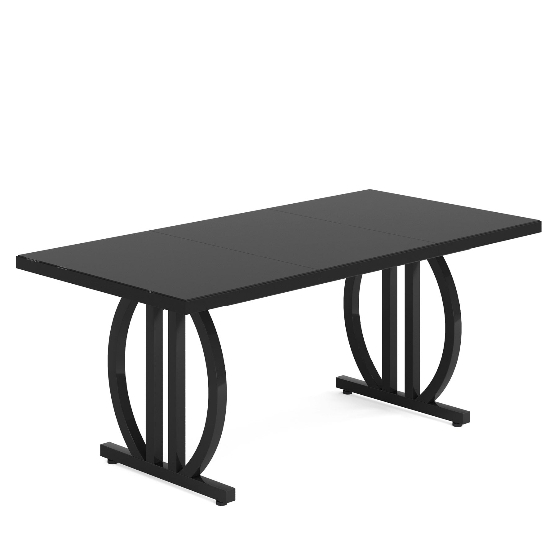 Zwarte Eettafel 160 cm met Metalen Frame, Industrieel Ontwerp voor 4-6 Personen