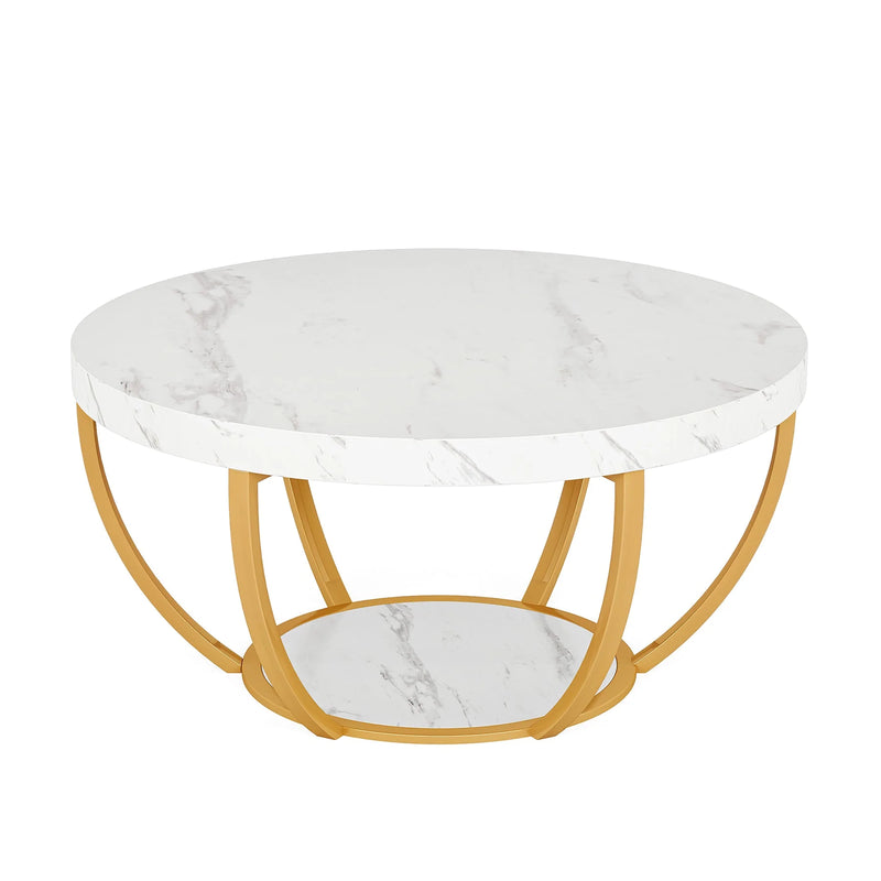 80,5 cm Ronde Industriële Salontafel, Tweelaags Middentafel in Rustiek Bruin en Zwart