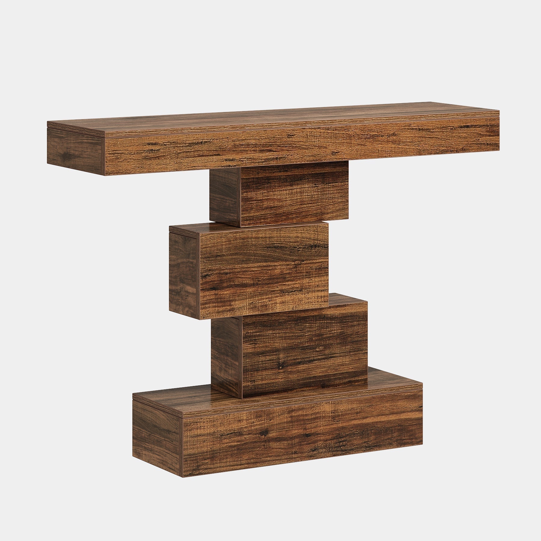 108 cm Landelijke Console, Industriële Bijzettafel met Geometrische Basis voor Hal en Woonkamer