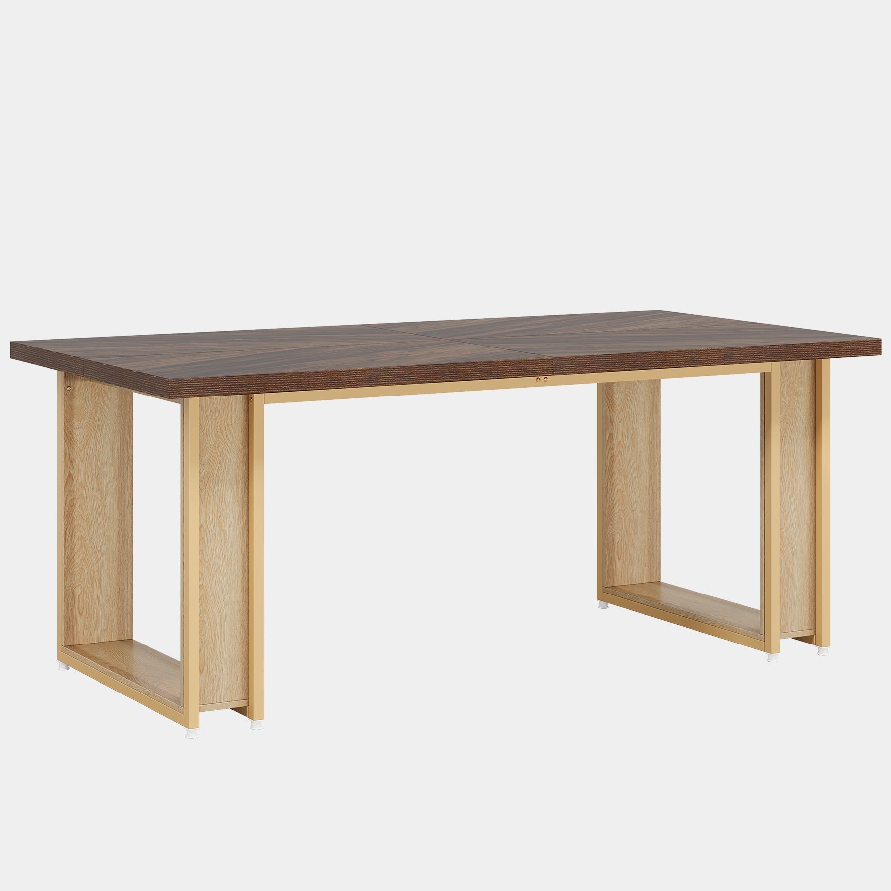 160 cm Kantoor Bureau, Houten Werktafel met Stabiel Metalen Frame in Bruin