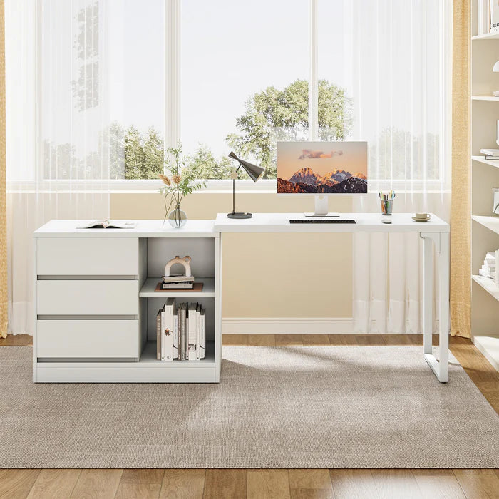 100 cm L-Vormig Bureau, Met Opbergkast en Laden voor een Perfect Thuiskantoor
