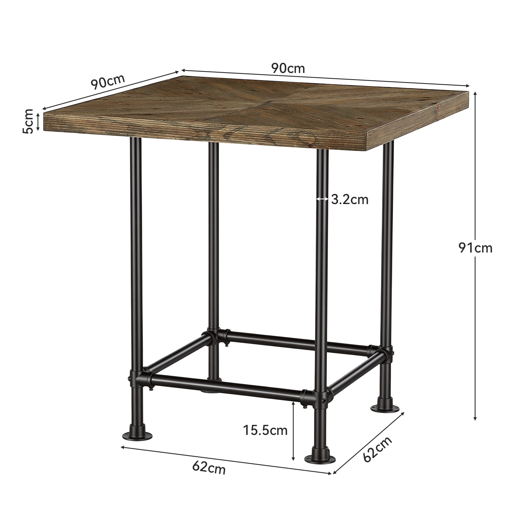 Tribesigns 90 cm hoge bartafel, industriële pubtafel met massief houten blad