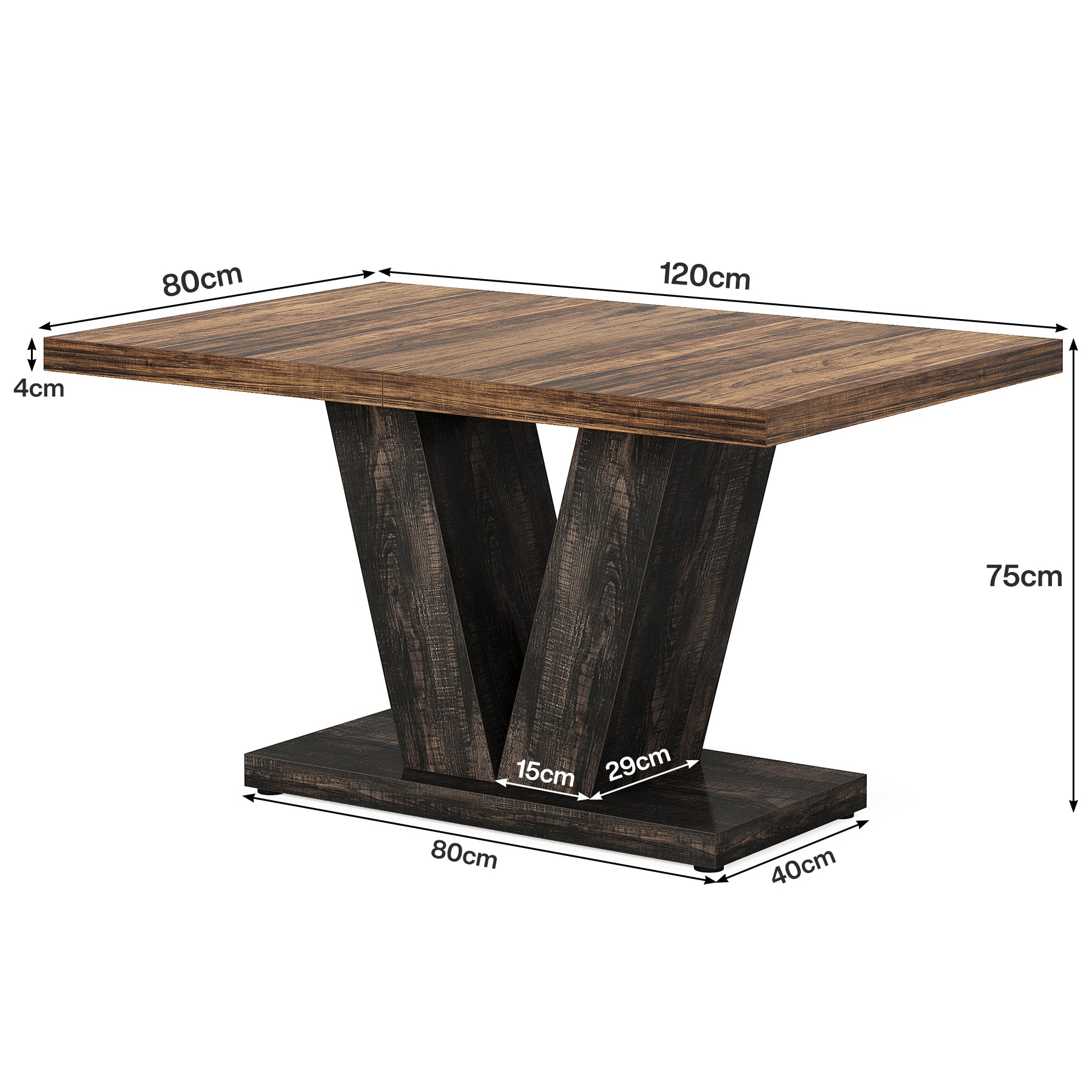 Witte Eettafel voor Vier Personen, 120 cm Landelijke Tafel met Zware Sokkel