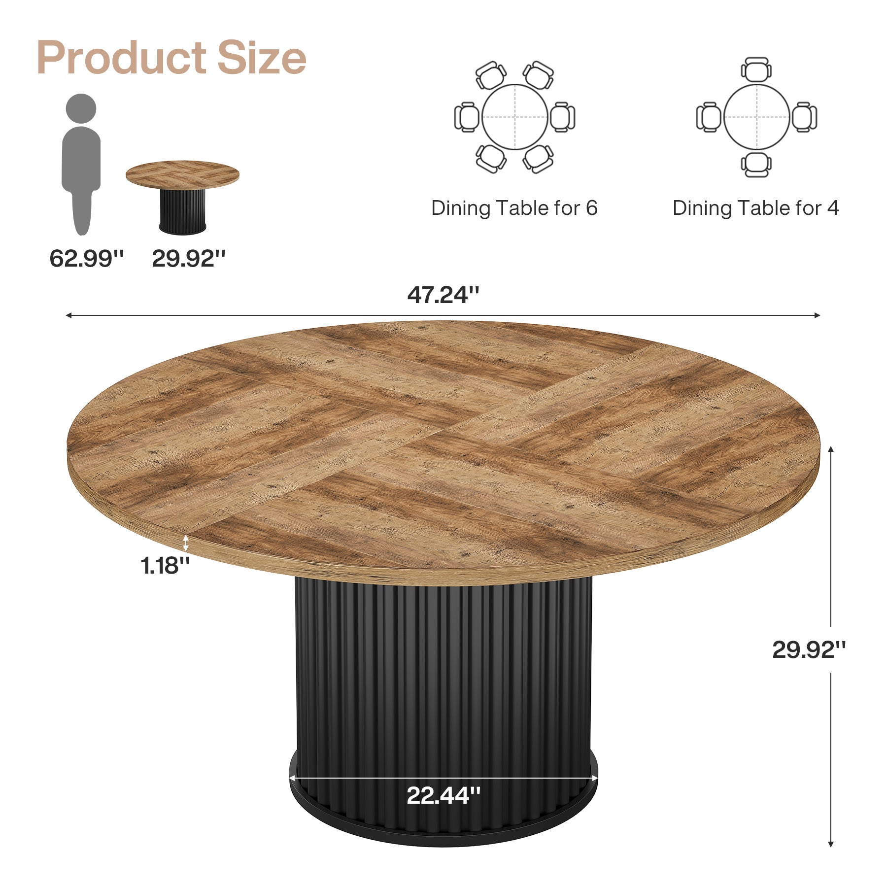 120 cm Zwart Ronde Conferentietafel, Stabiel Bureau voor 4-6 Personen
