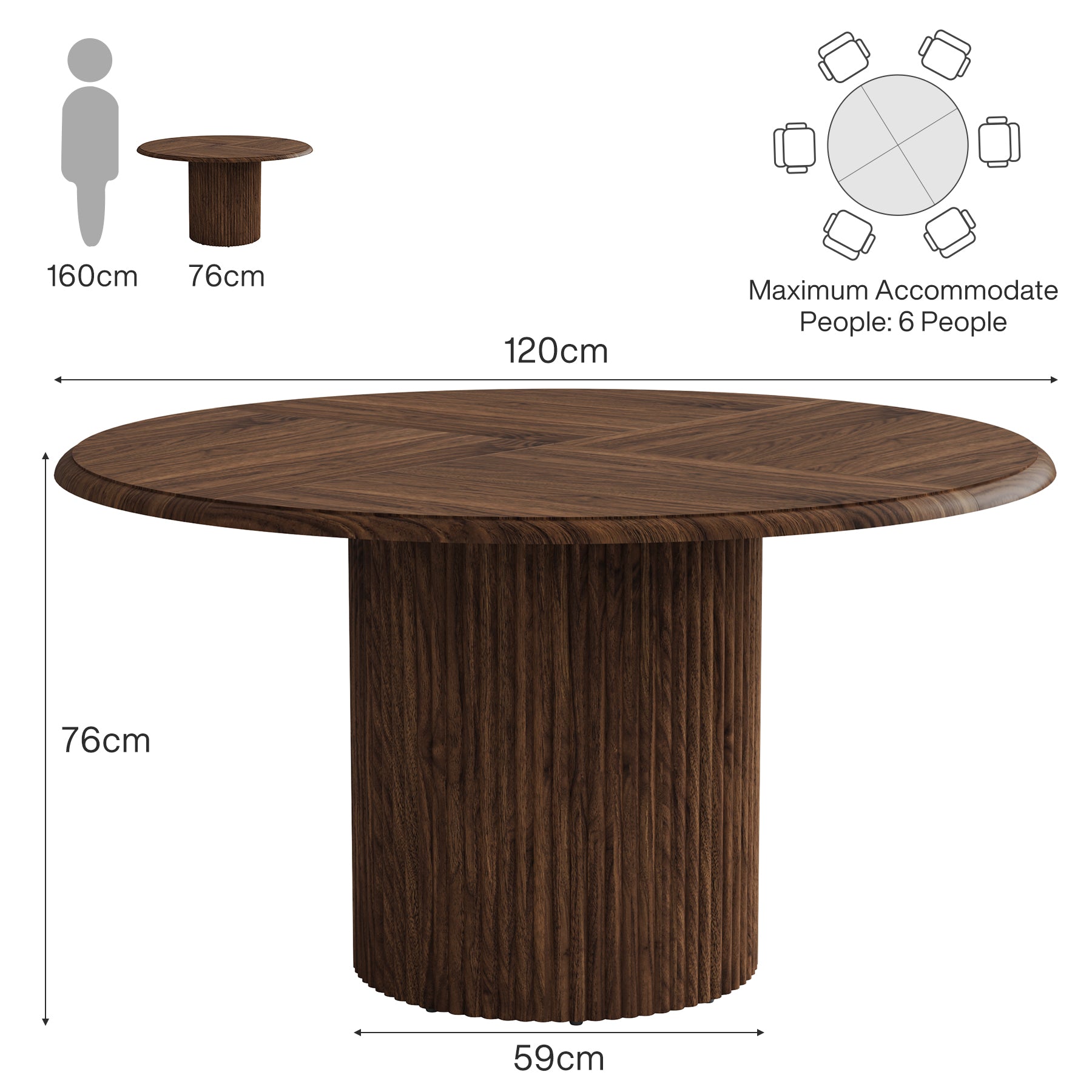 Ronde Eettafel, 120 cm Farmhouse Keukentafel met Metalen Basis voor 4 Personen