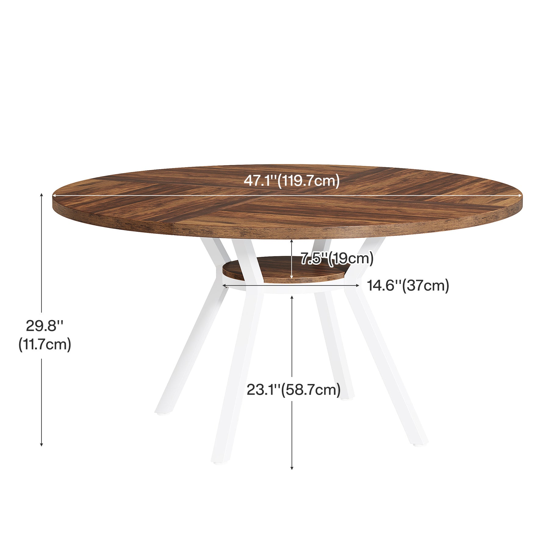120 cm Eettafel voor 4-6 Personen, Ronde Tafel met Opbergruimte