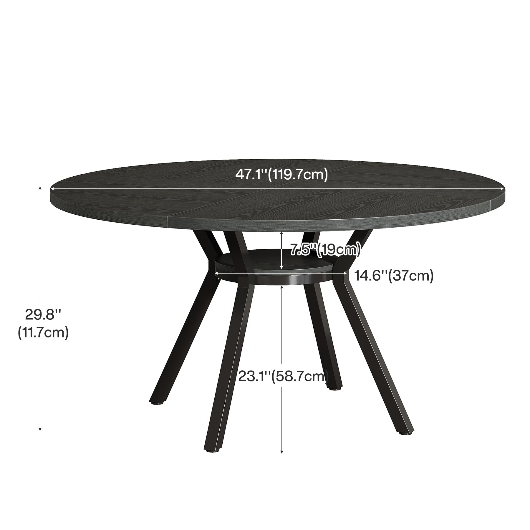 120 cm Eettafel voor 4-6 Personen, Ronde Tafel met Opbergruimte
