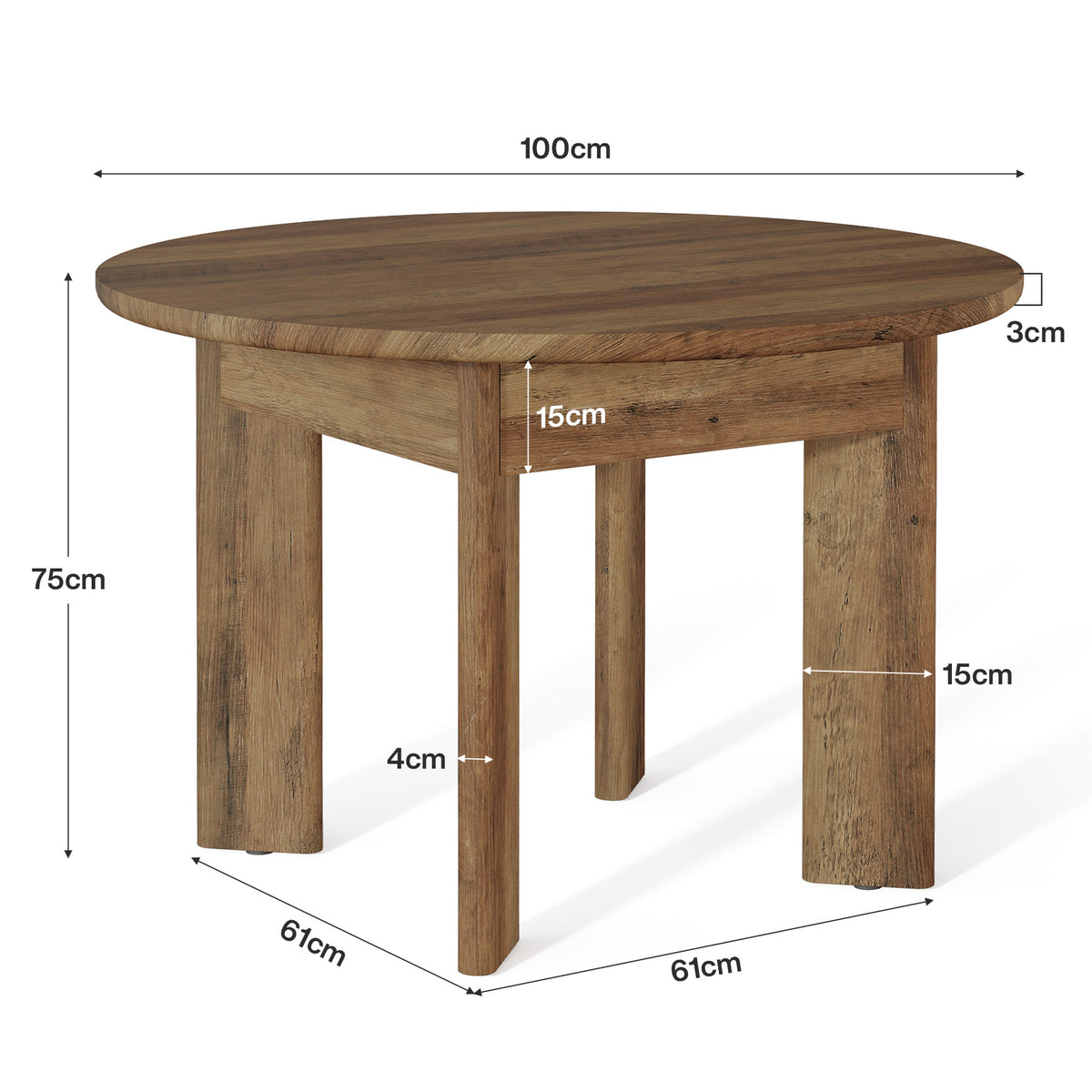 Tribesigns 100 cm ronde vergadertafel voor 4 personen met afgeronde randen en stevige poten