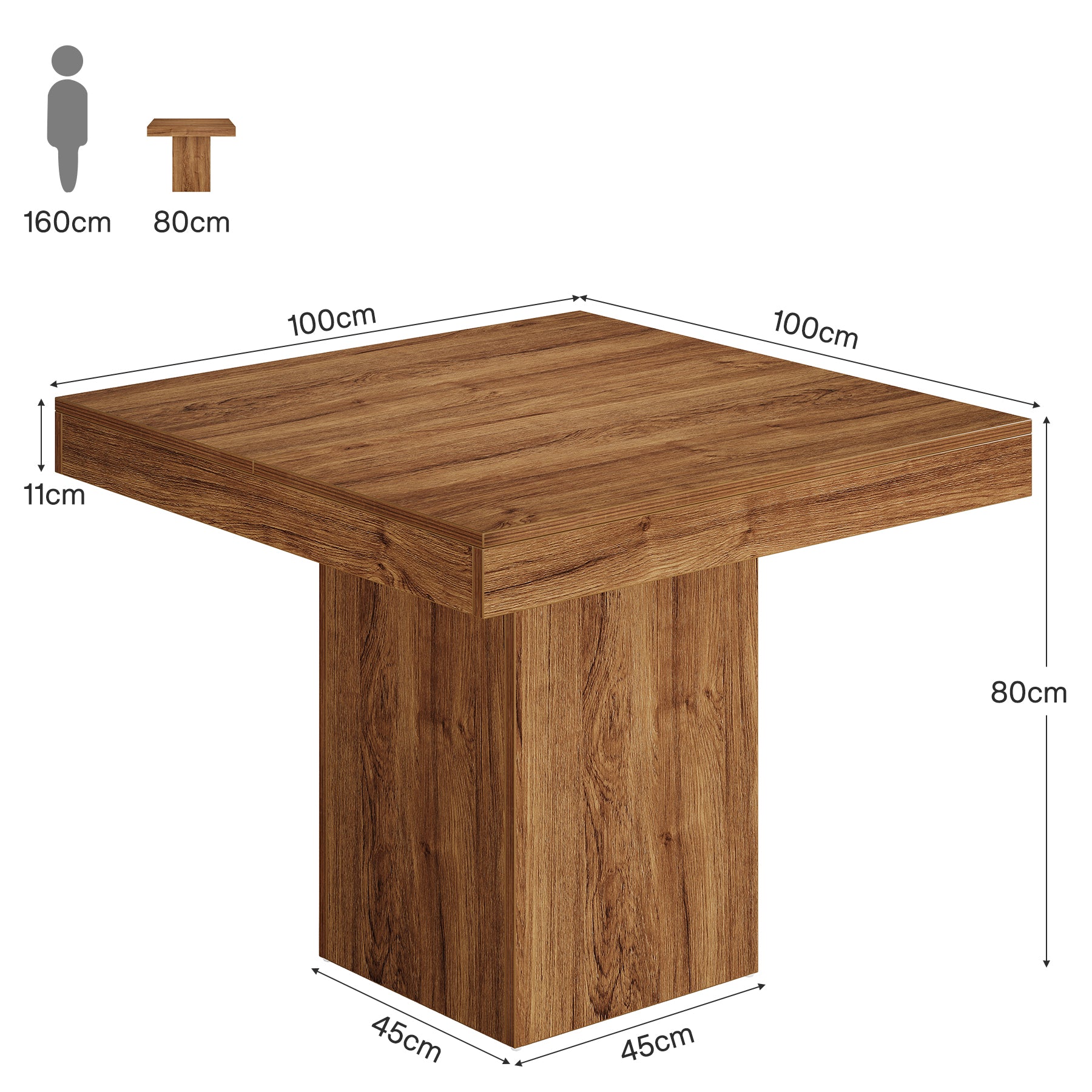 100 cm Eettafel voor 4 Personen, Vierkante Keukentafel voor Eetkamer en Woonkamer