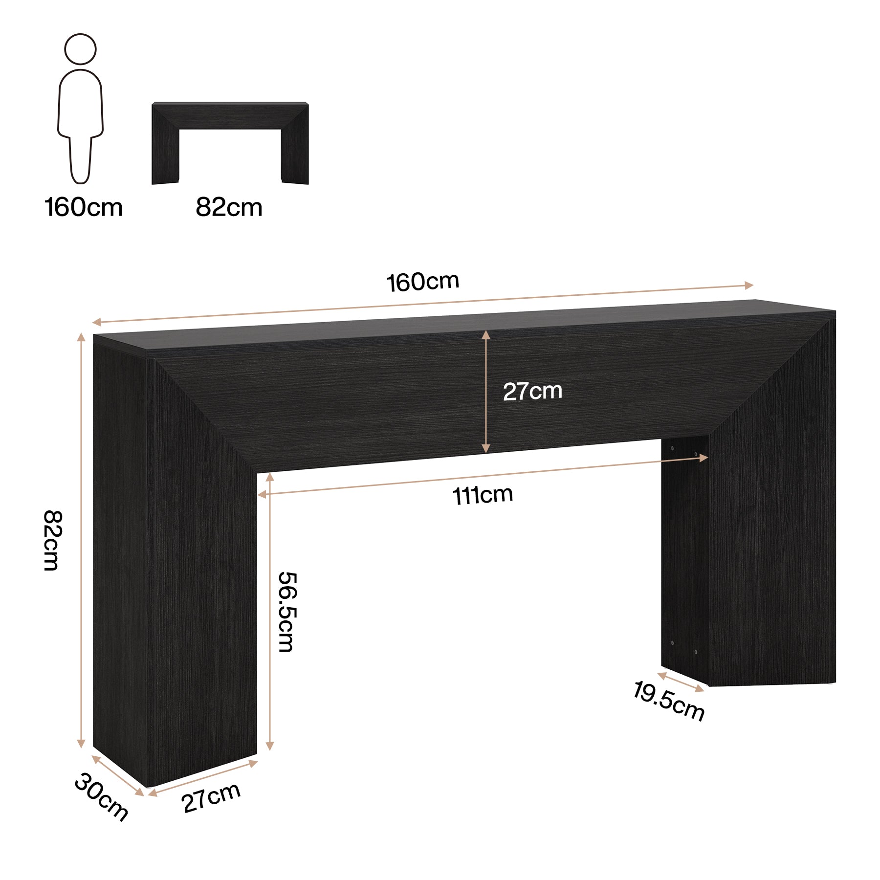 Tribesigns 160 cm Console Tafel voor Entree, Zwarte Houten Sofa Tafel voor Woonkamer en Hal