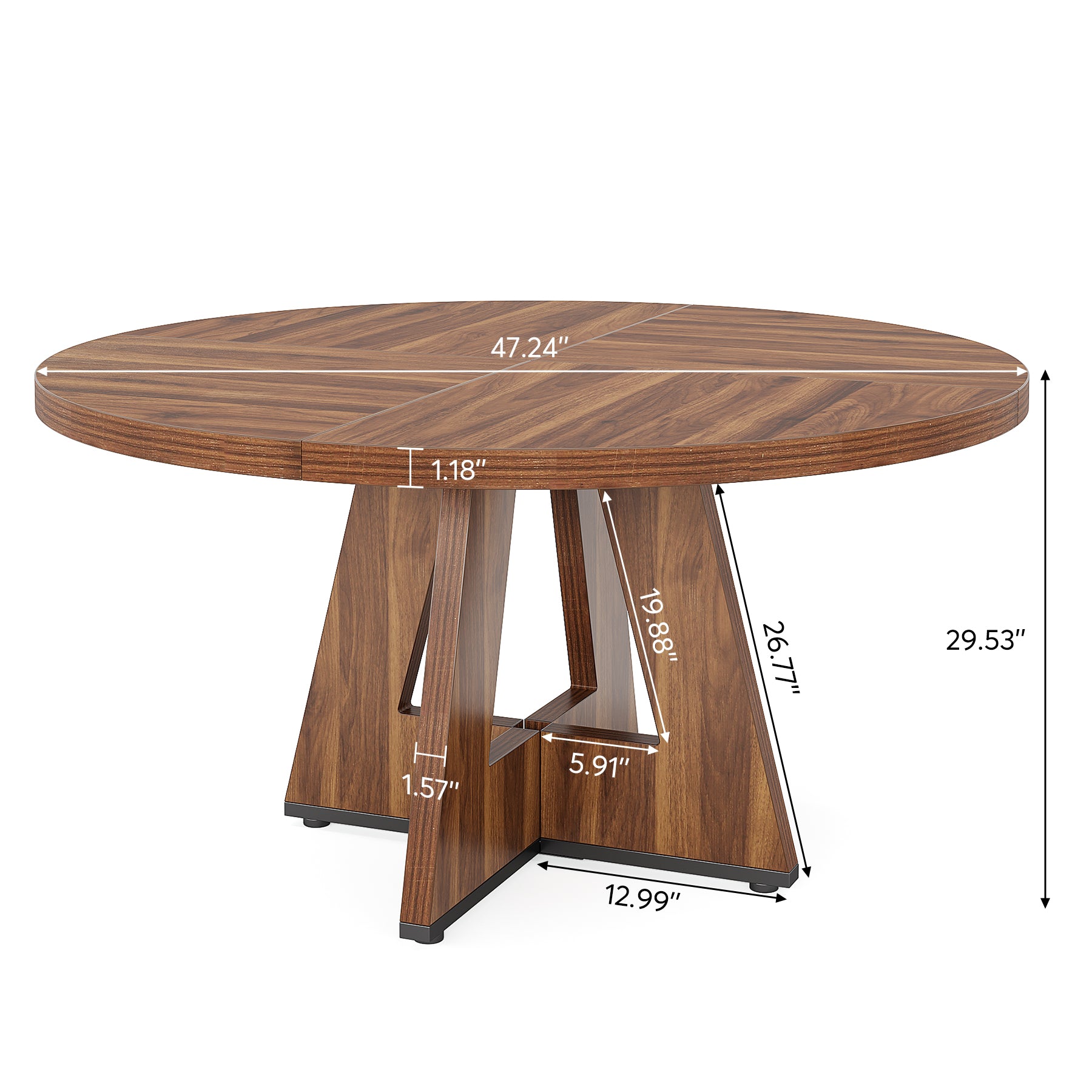 120 cm Ronde Boeren Eettafel, Bruin Houten Tafelblad voor 4 Personen in Keuken of Woonkamer
