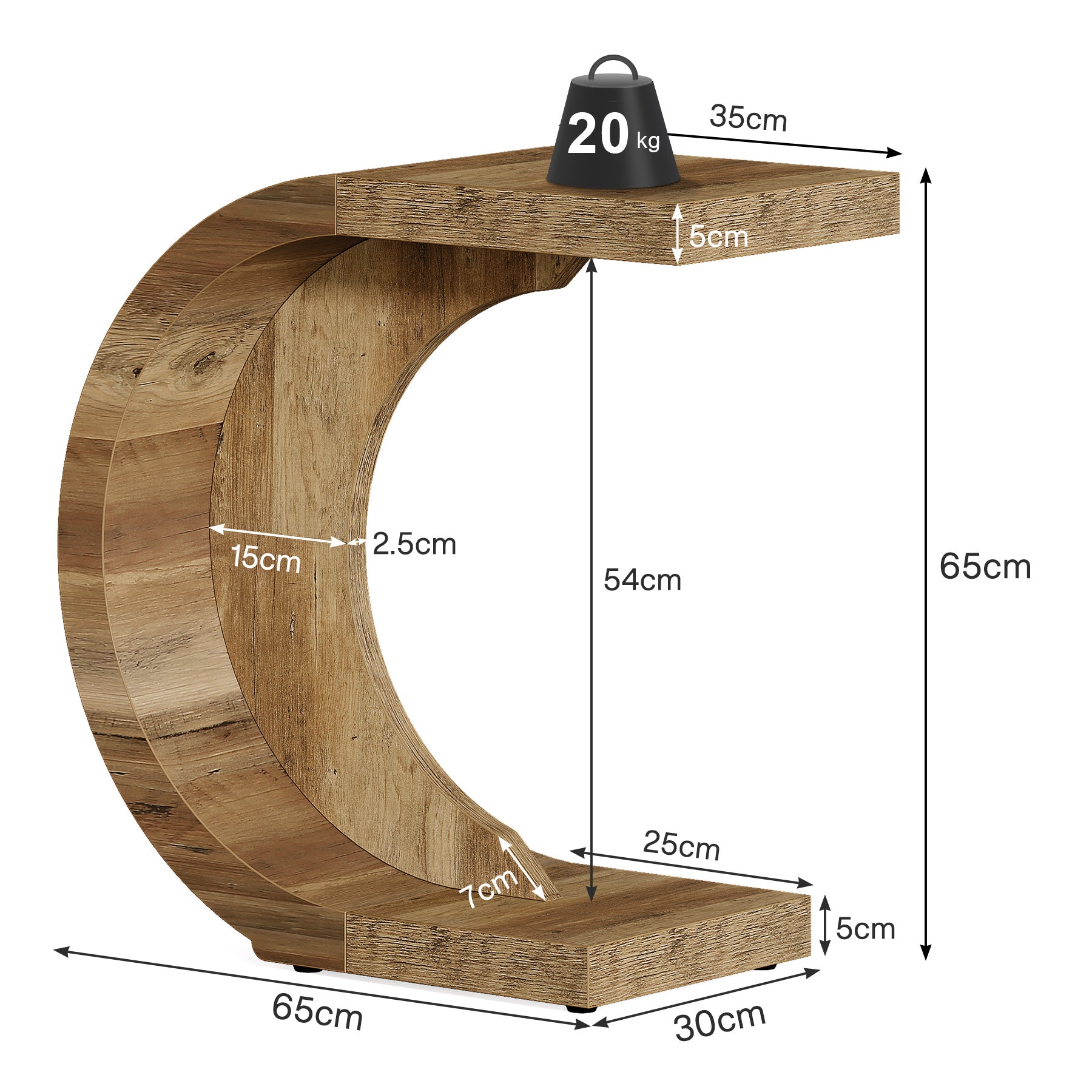 65 cm C-Vormige Bijzettafel, Tribesigns Smalle Sofa Tafel voor Woonkamer