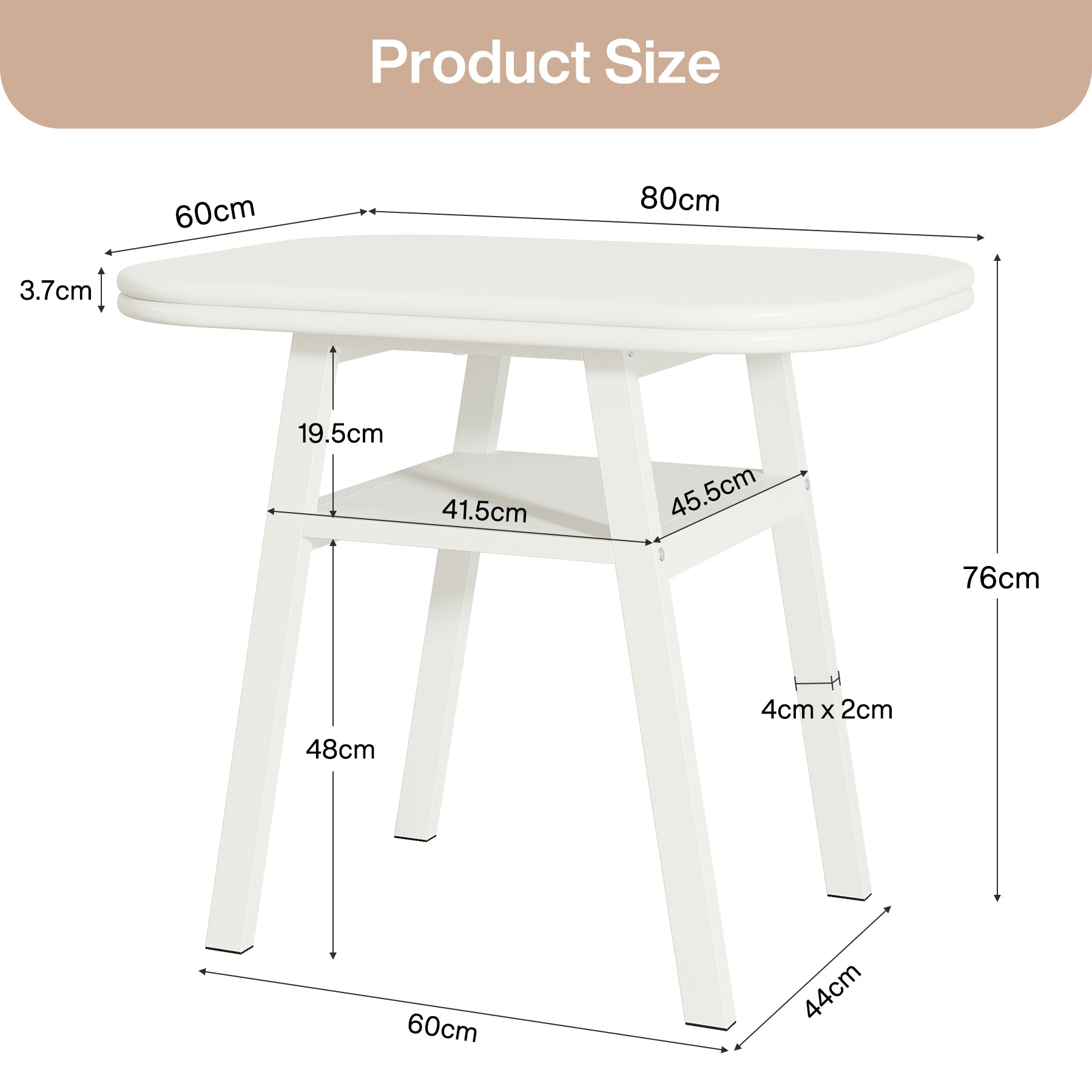80 cm Kleine Moderne Eettafel met Opbergplank en Metalen Frame Poten